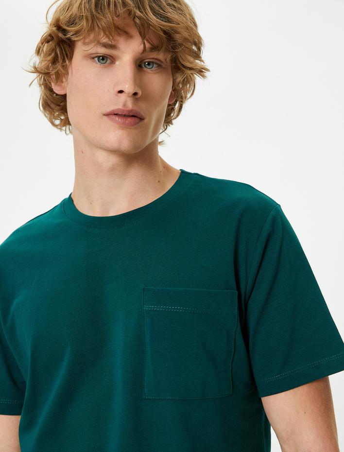  Basic Tişört Cep Detaylı Bisiklet Yaka Kısa Kollu Pamuklu