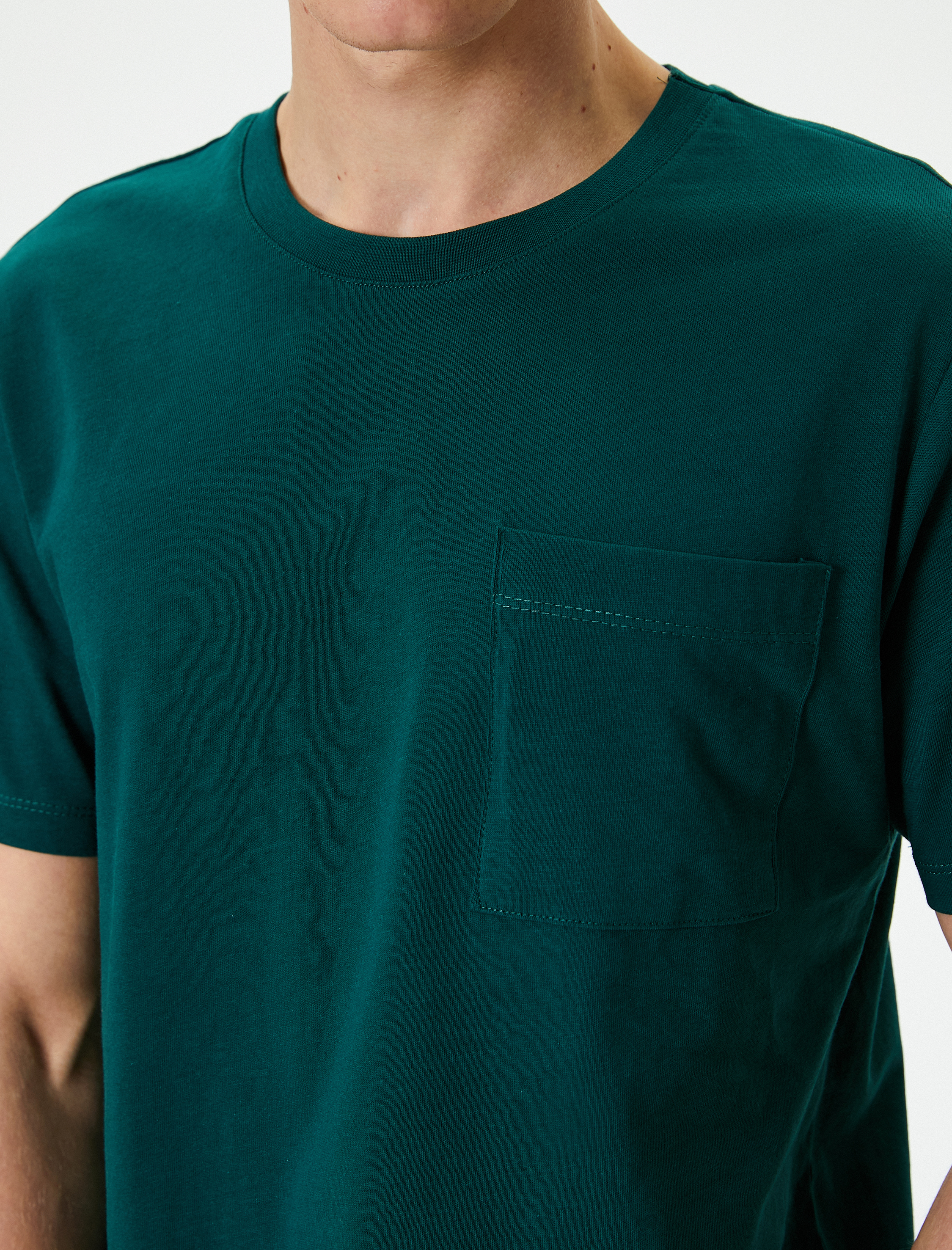   Basic Tişört Cep Detaylı Bisiklet Yaka Kısa Kollu Pamuklu