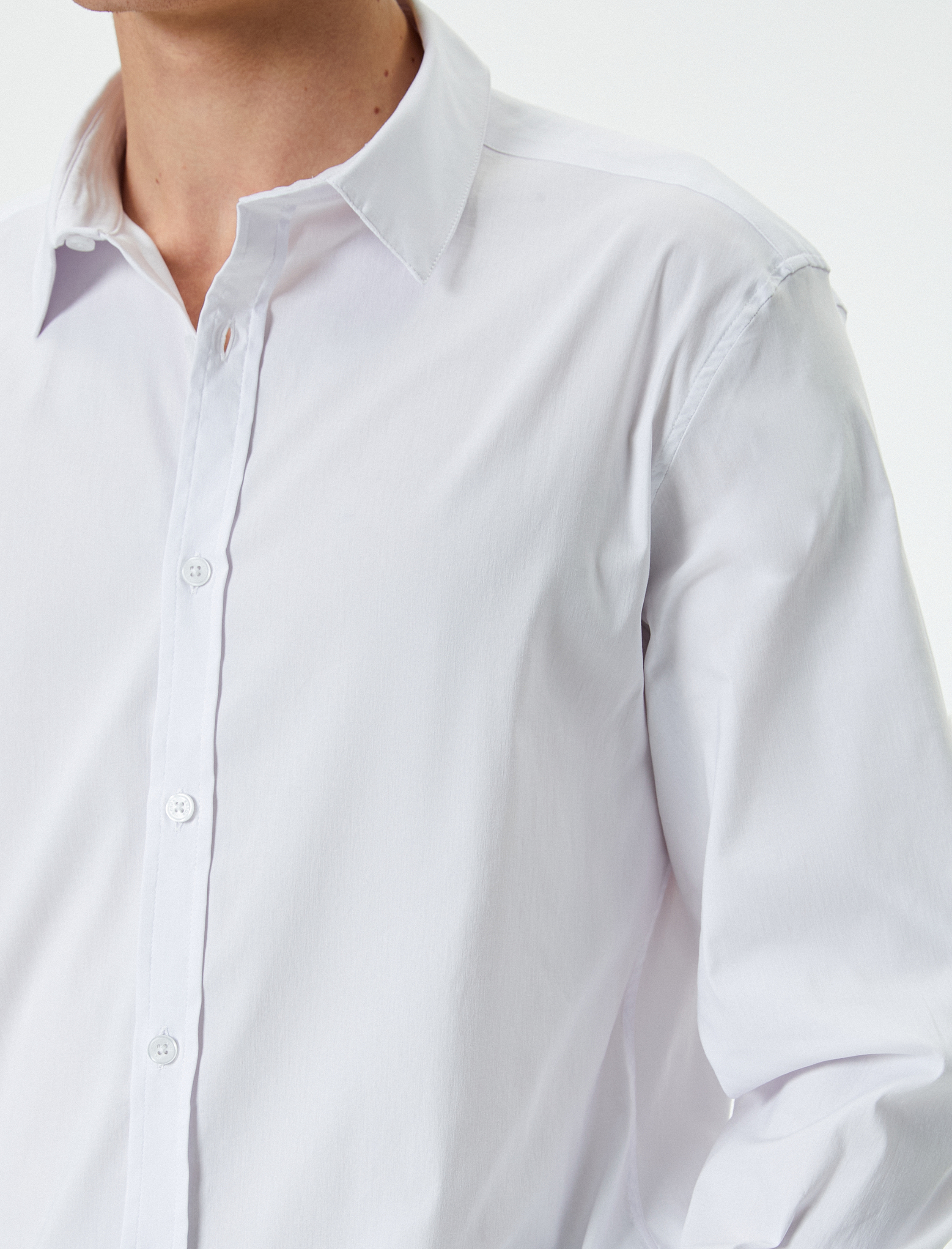   Slim Fit Gömlek Yarım İtalyan Yaka Düğmeli Uzun Kollu