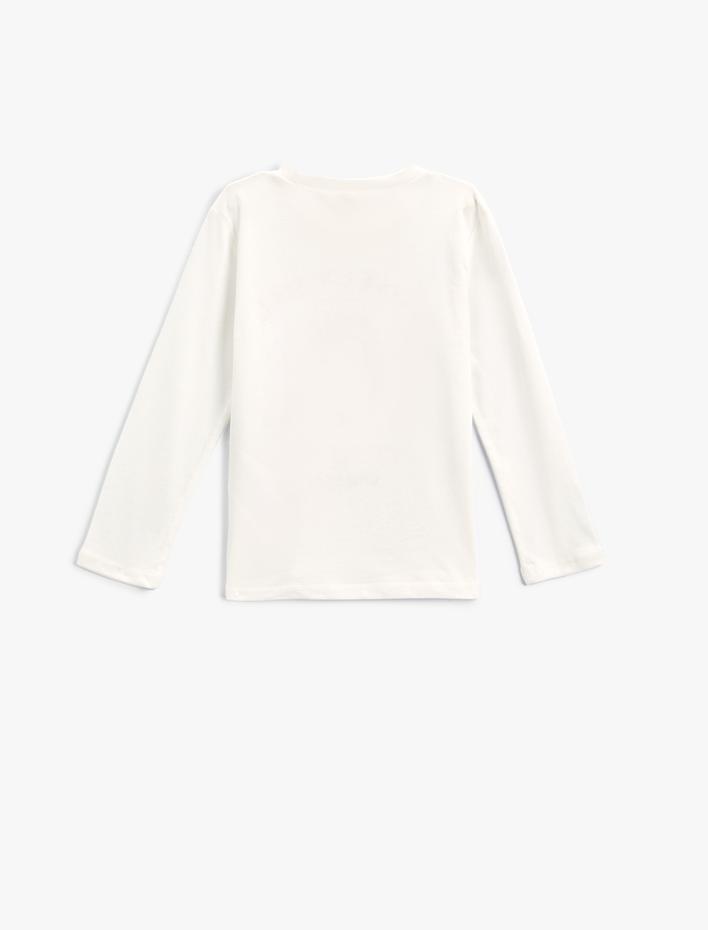 Kız Bebek Tişört Uzun Kollu Bisiklet Yaka Unicorn Baskılı Pamuklu