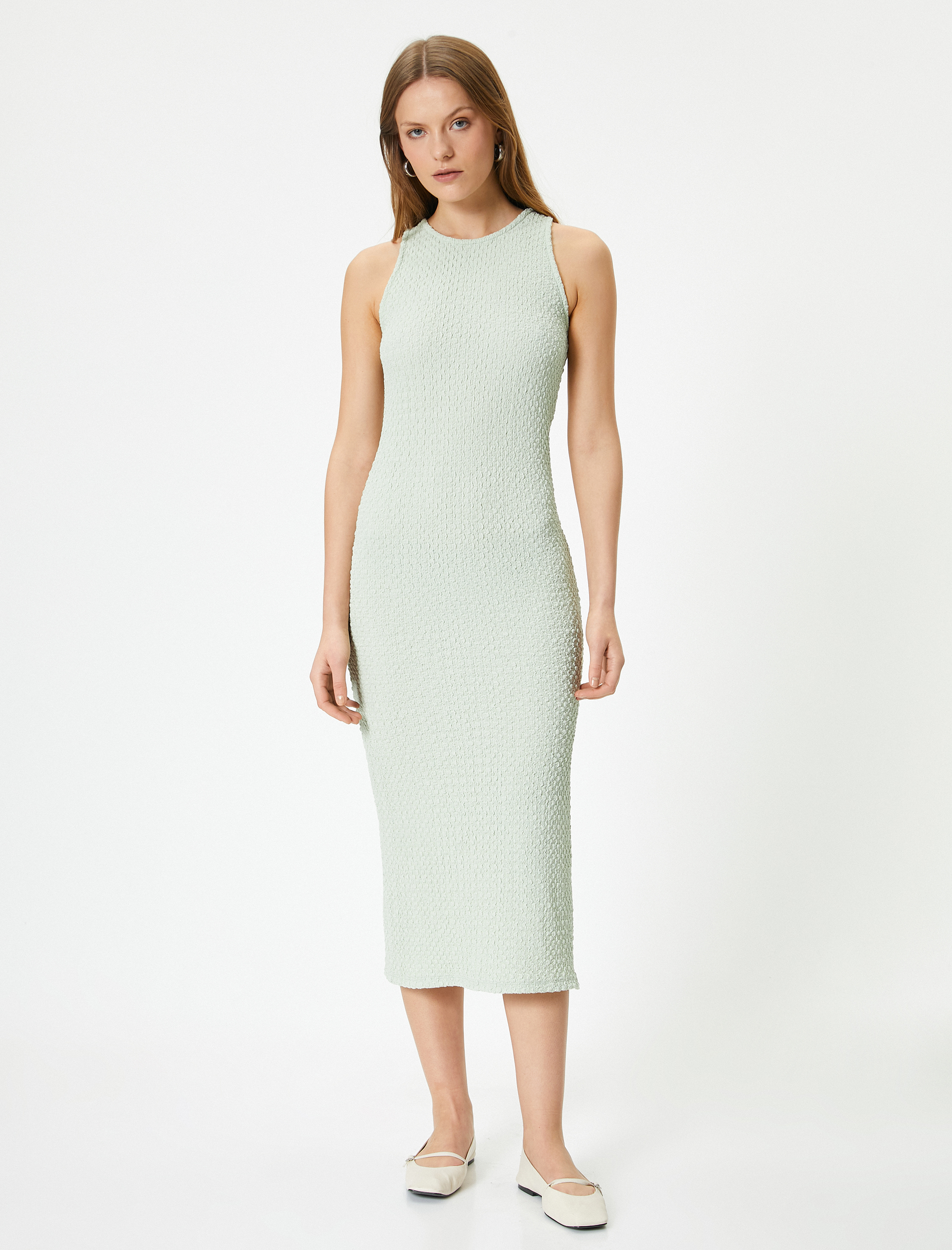   Midi Halter Yaka Elbise Dokulu