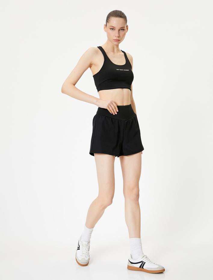  Arkası Pencere Detaylı Sporcu Sütyeni Kaplı Slim Fit U Yaka Baskılı