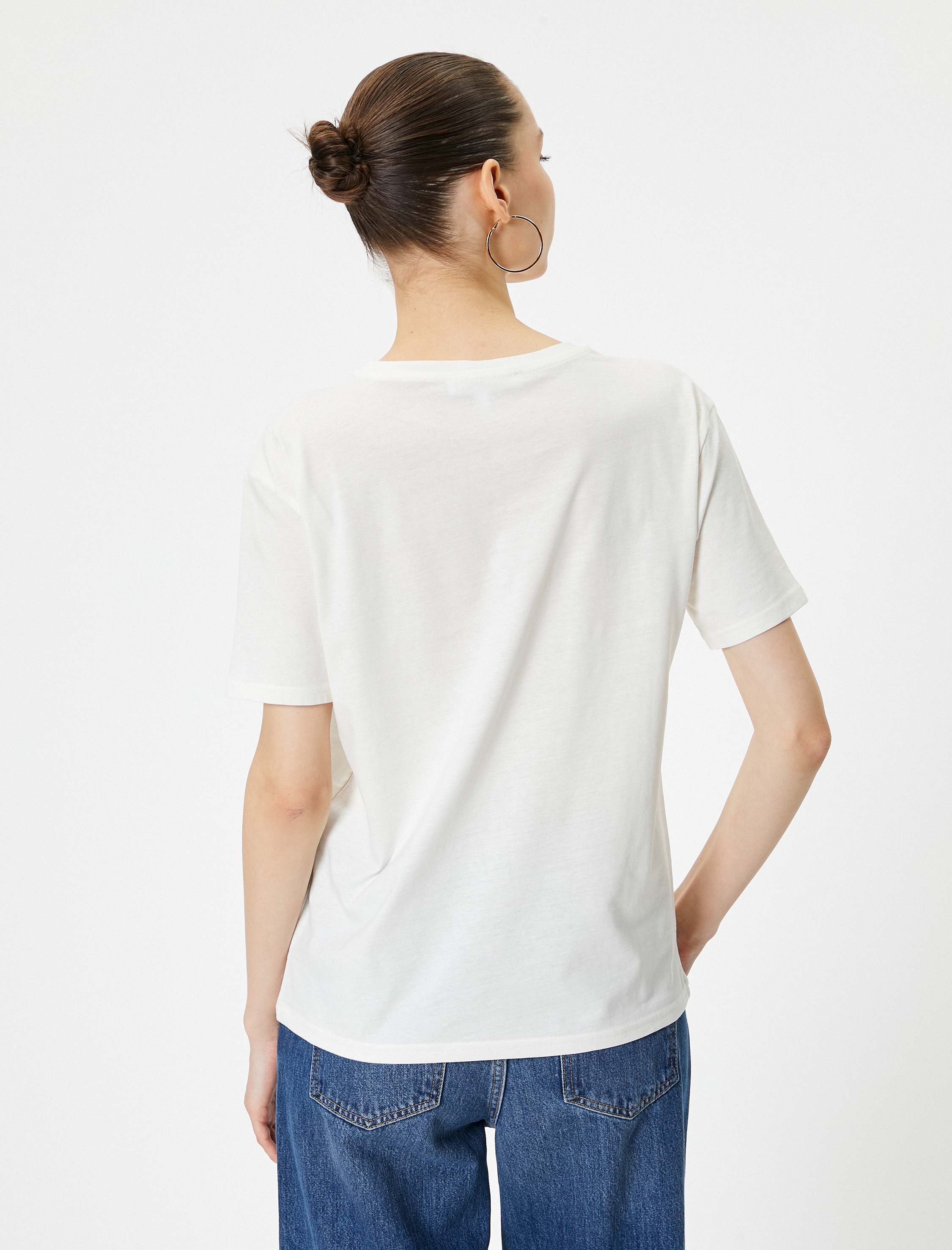   Kısa Kollu Tişört Baskılı Bisiklet Yaka Pamuklu Rahat Kalıp