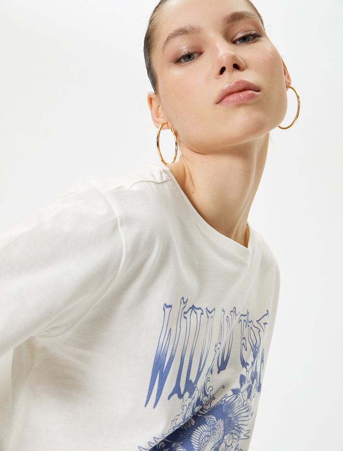  Kısa Kollu Tişört Baskılı Bisiklet Yaka Pamuklu Rahat Kalıp