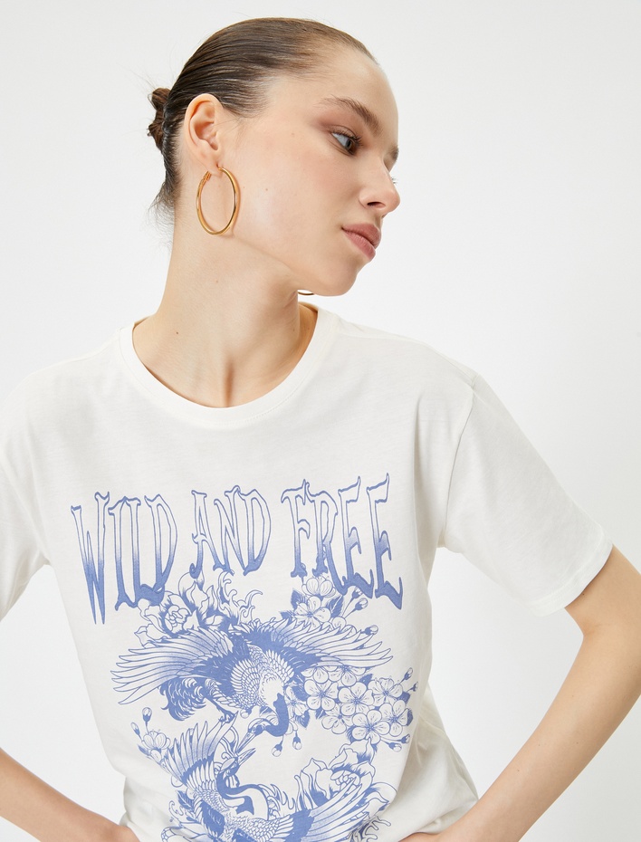  Kısa Kollu Tişört Baskılı Bisiklet Yaka Pamuklu Rahat Kalıp