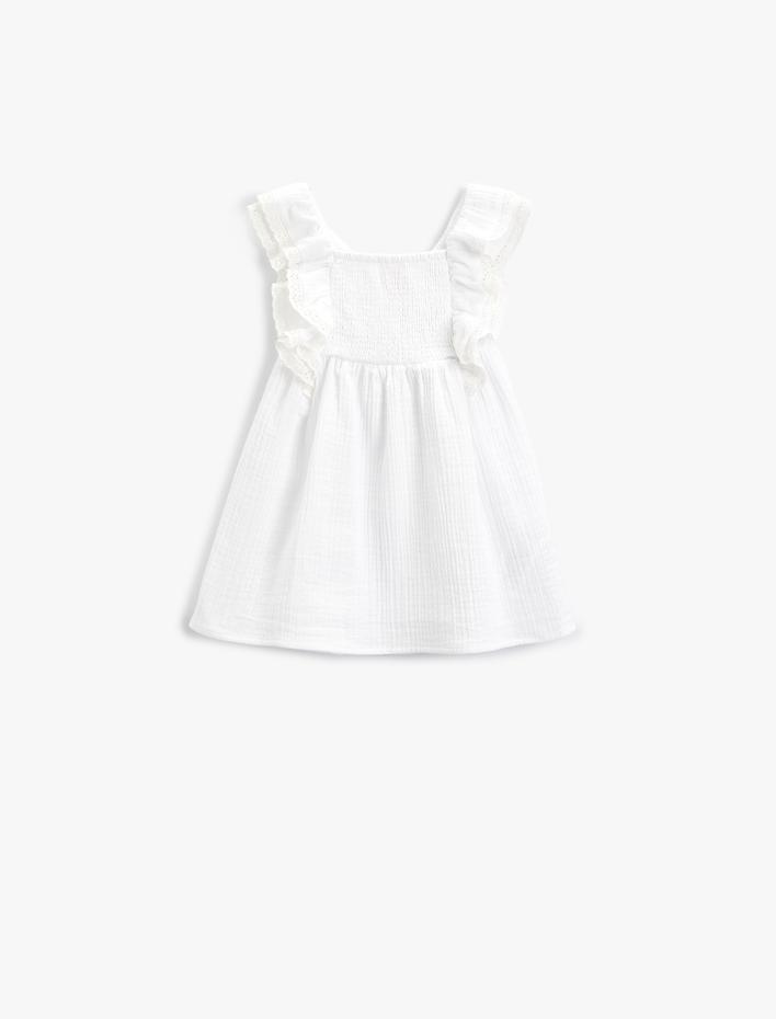Kız Bebek Elbise Askılı Fırfırlı Gipeli Dokulu Pamuklu