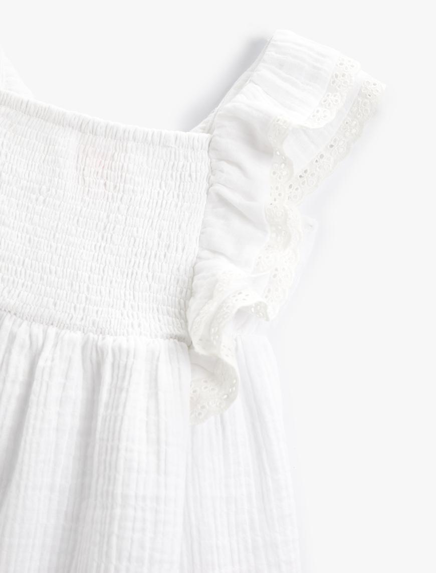  Kız Bebek Elbise Askılı Fırfırlı Gipeli Dokulu Pamuklu