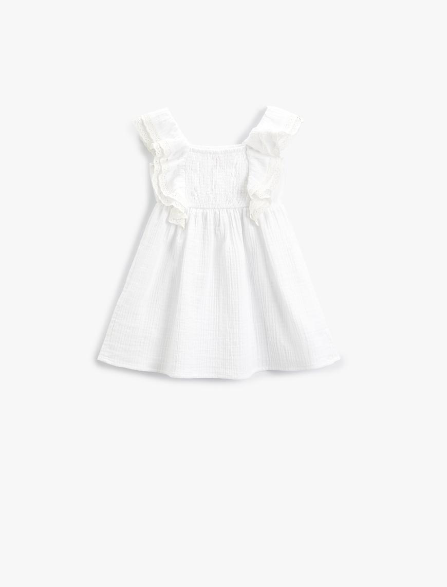  Kız Bebek Elbise Askılı Fırfırlı Gipeli Dokulu Pamuklu