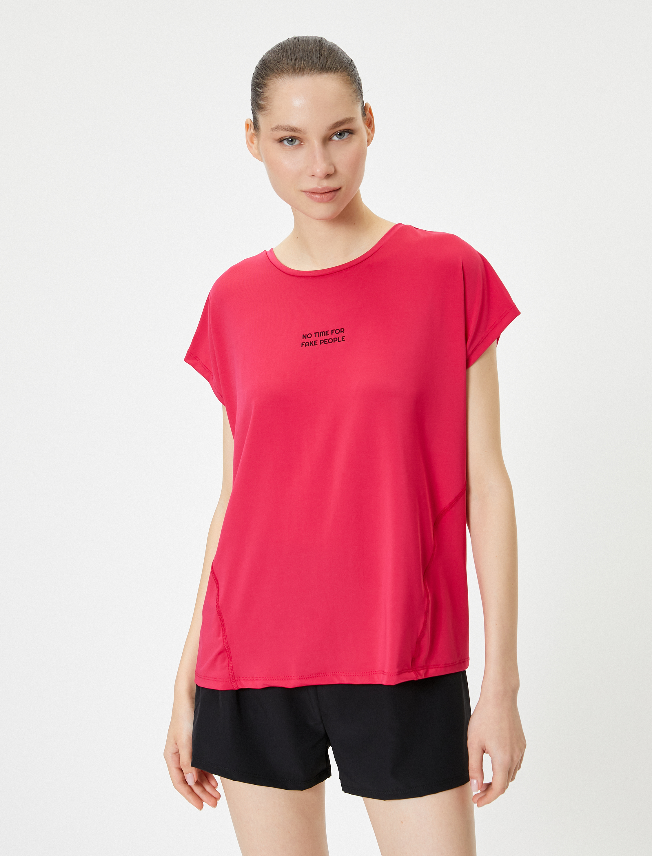   Spor Tişört Kısa Kollu Bisiklet Yaka Rahat Kalıp Baskılı