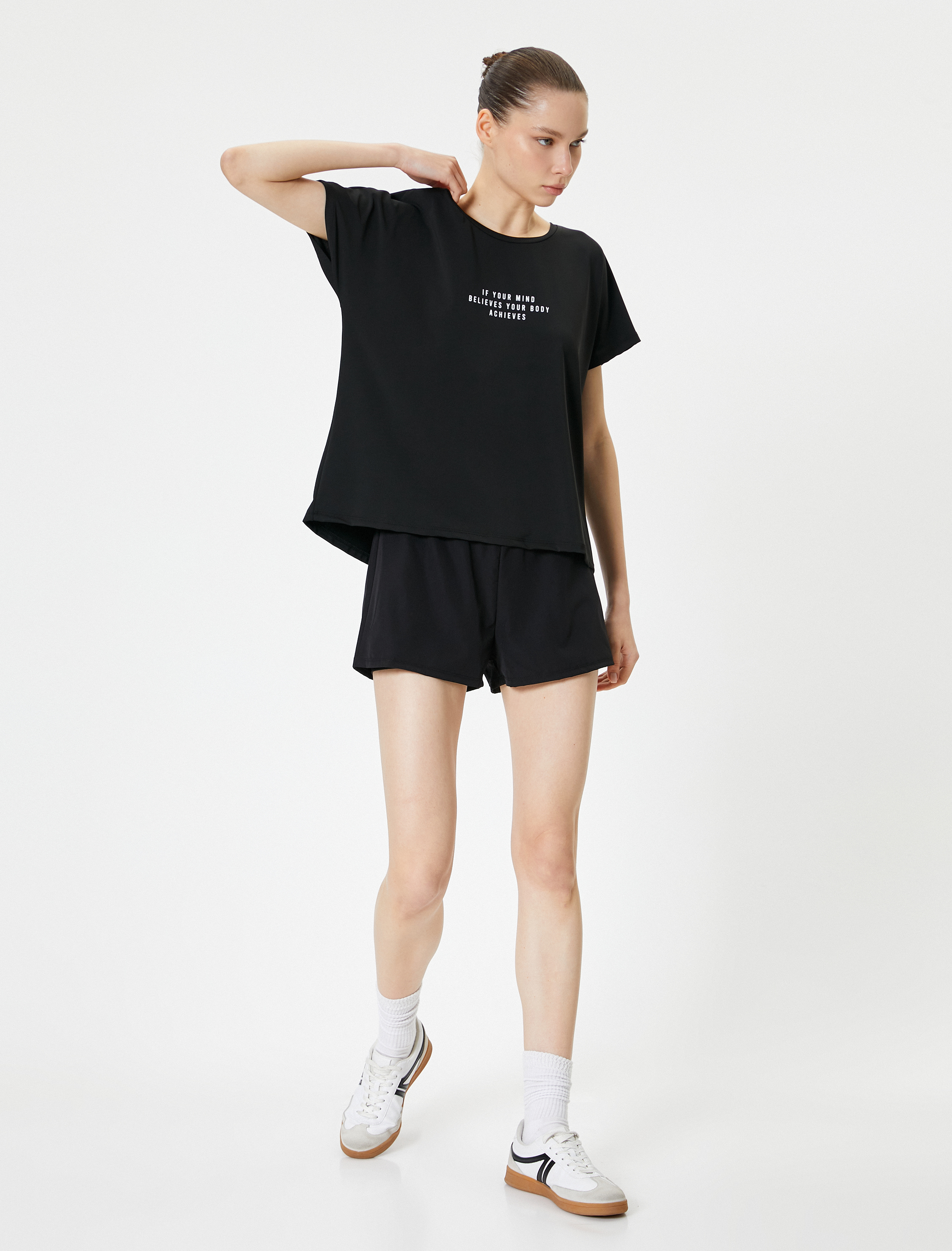   Spor Tişört Kısa Kollu Bisiklet Yaka Rahat Kalıp Baskılı