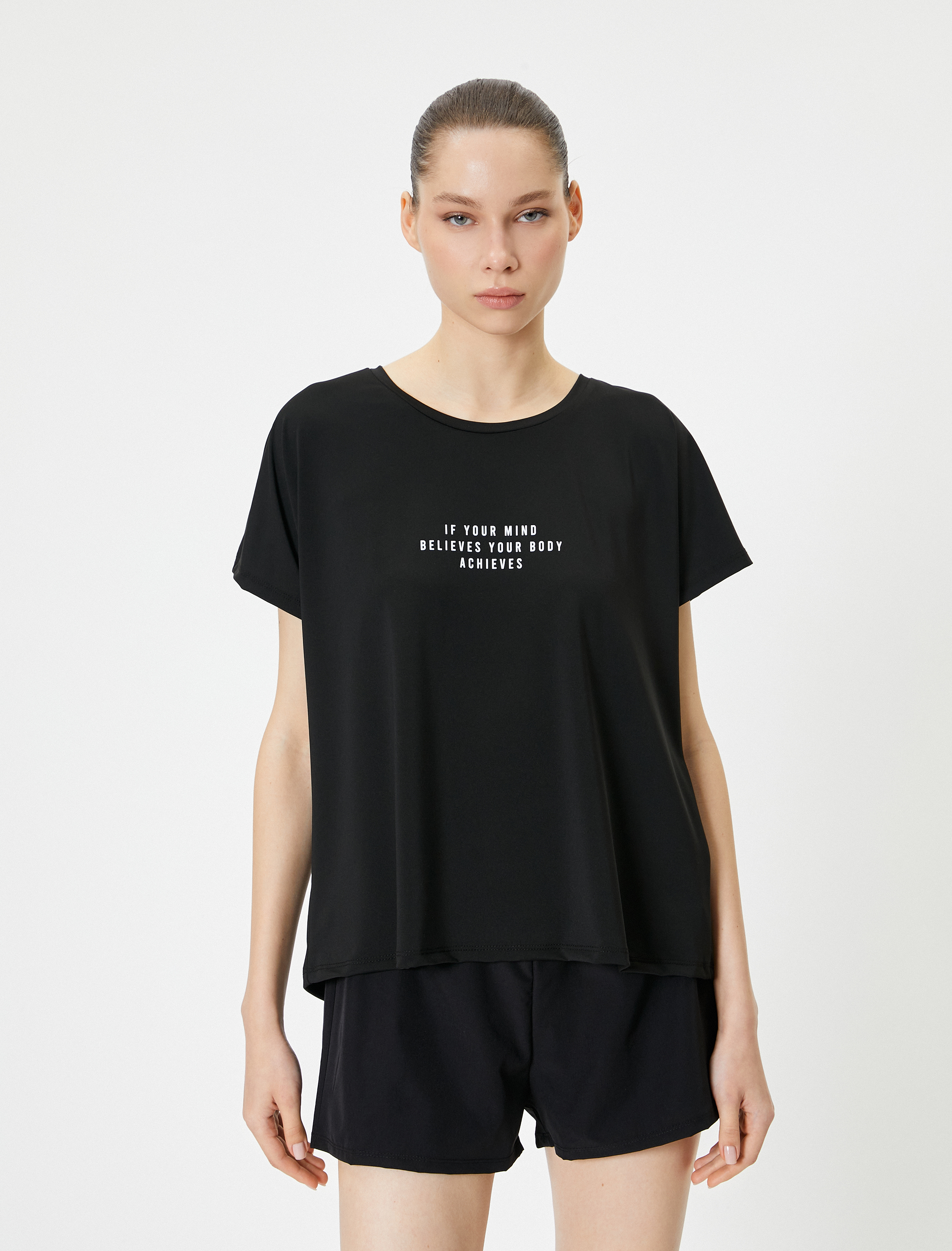   Spor Tişört Kısa Kollu Bisiklet Yaka Rahat Kalıp Baskılı