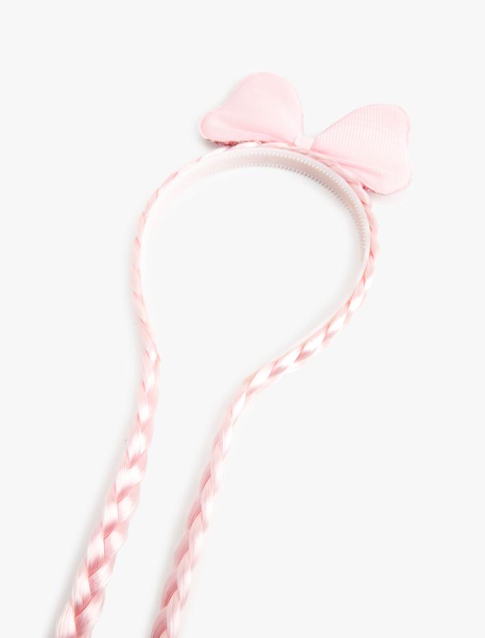 Kız Çocuk Örgü Saç Detaylı Fiyonklu Taç