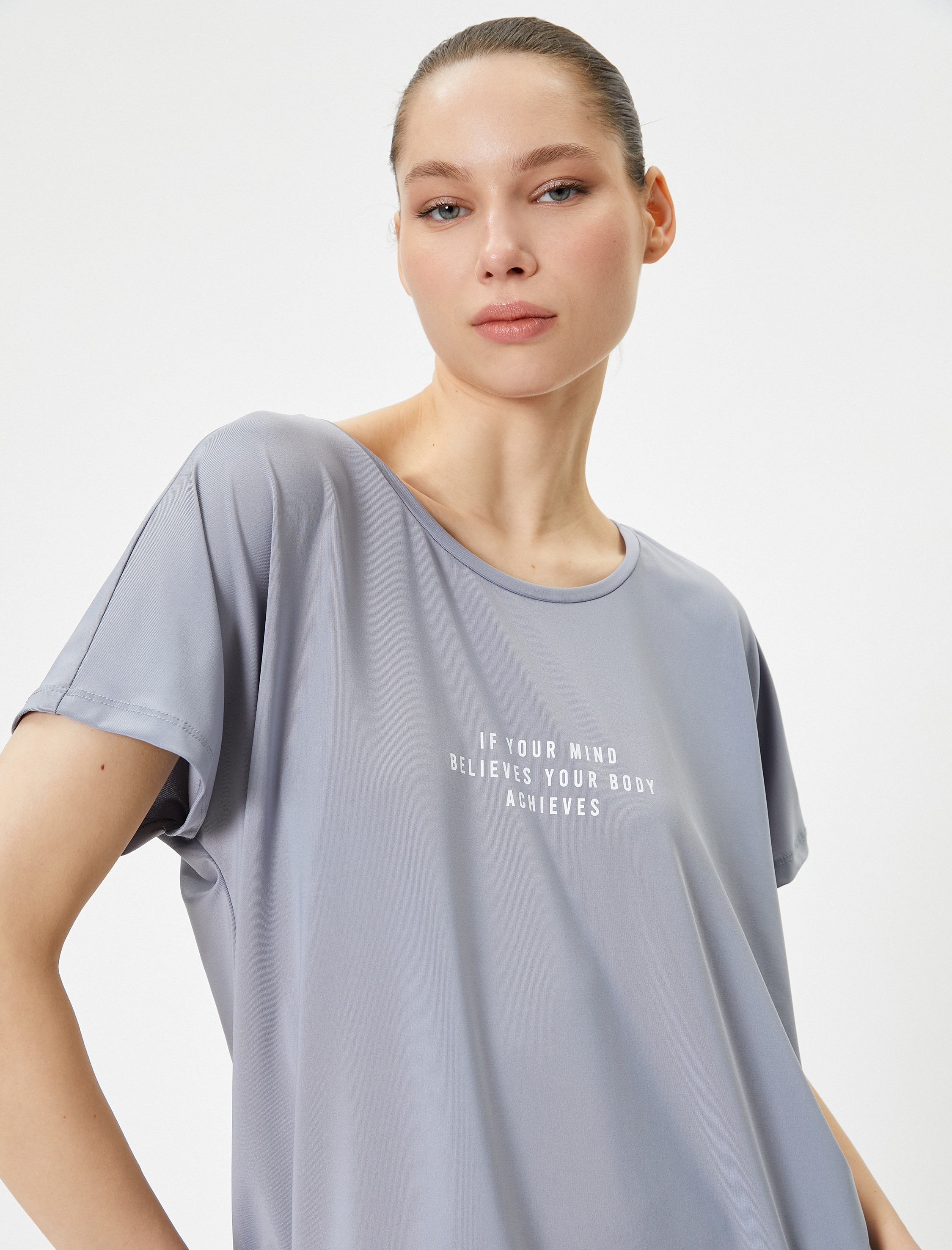   Spor Tişört Kısa Kollu Bisiklet Yaka Rahat Kalıp Baskılı