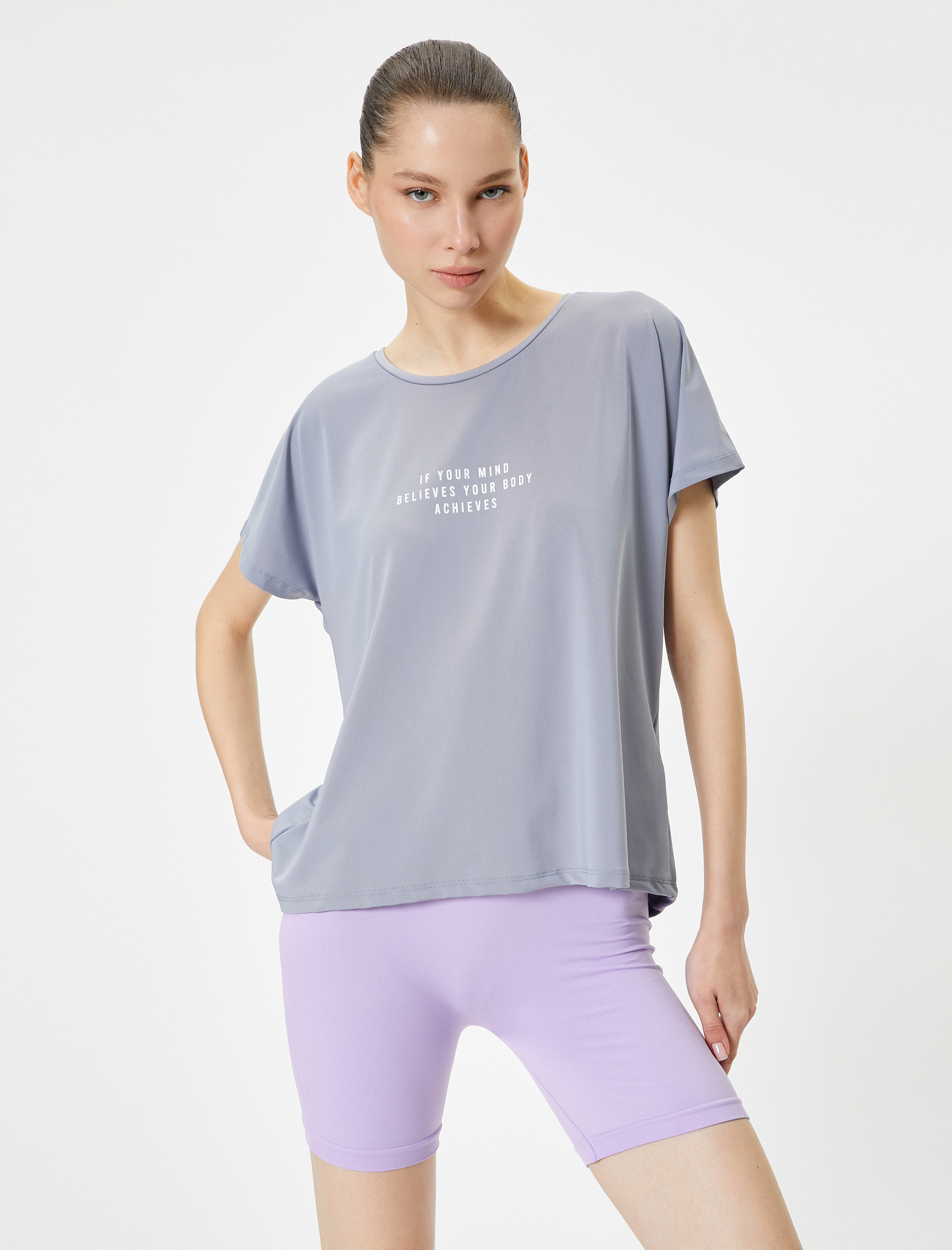   Spor Tişört Kısa Kollu Bisiklet Yaka Rahat Kalıp Baskılı