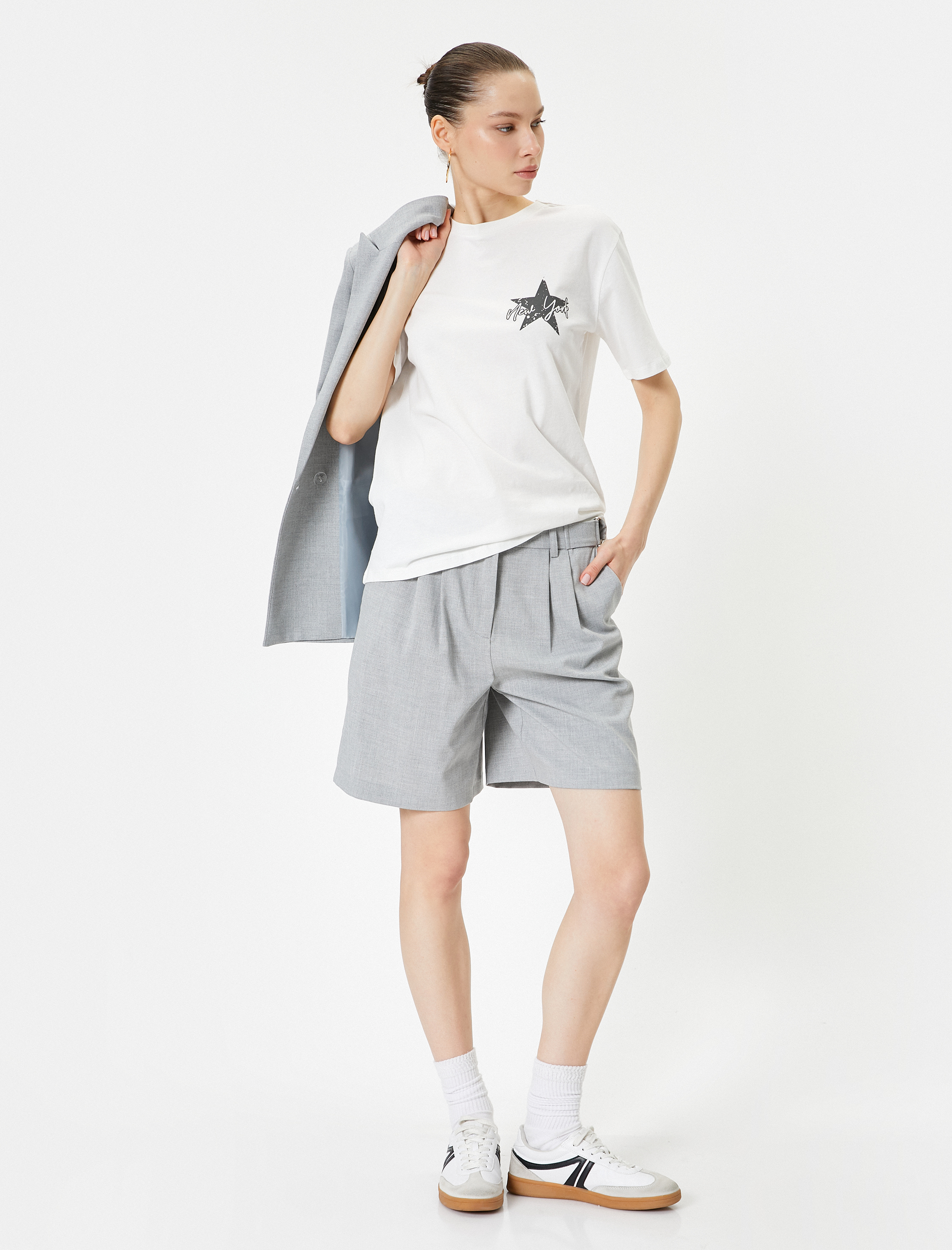   Arkası Baskılı Tişört Kısa Kollu Bisiklet Yaka Pamuklu Rahat Kalıp