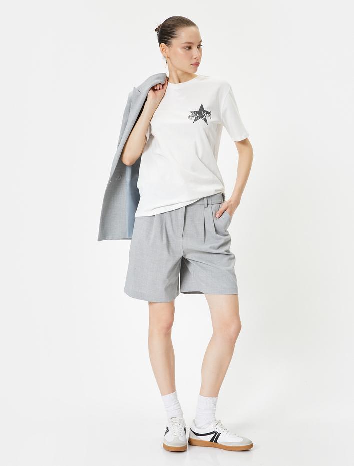  Arkası Baskılı Tişört Kısa Kollu Bisiklet Yaka Pamuklu Rahat Kalıp