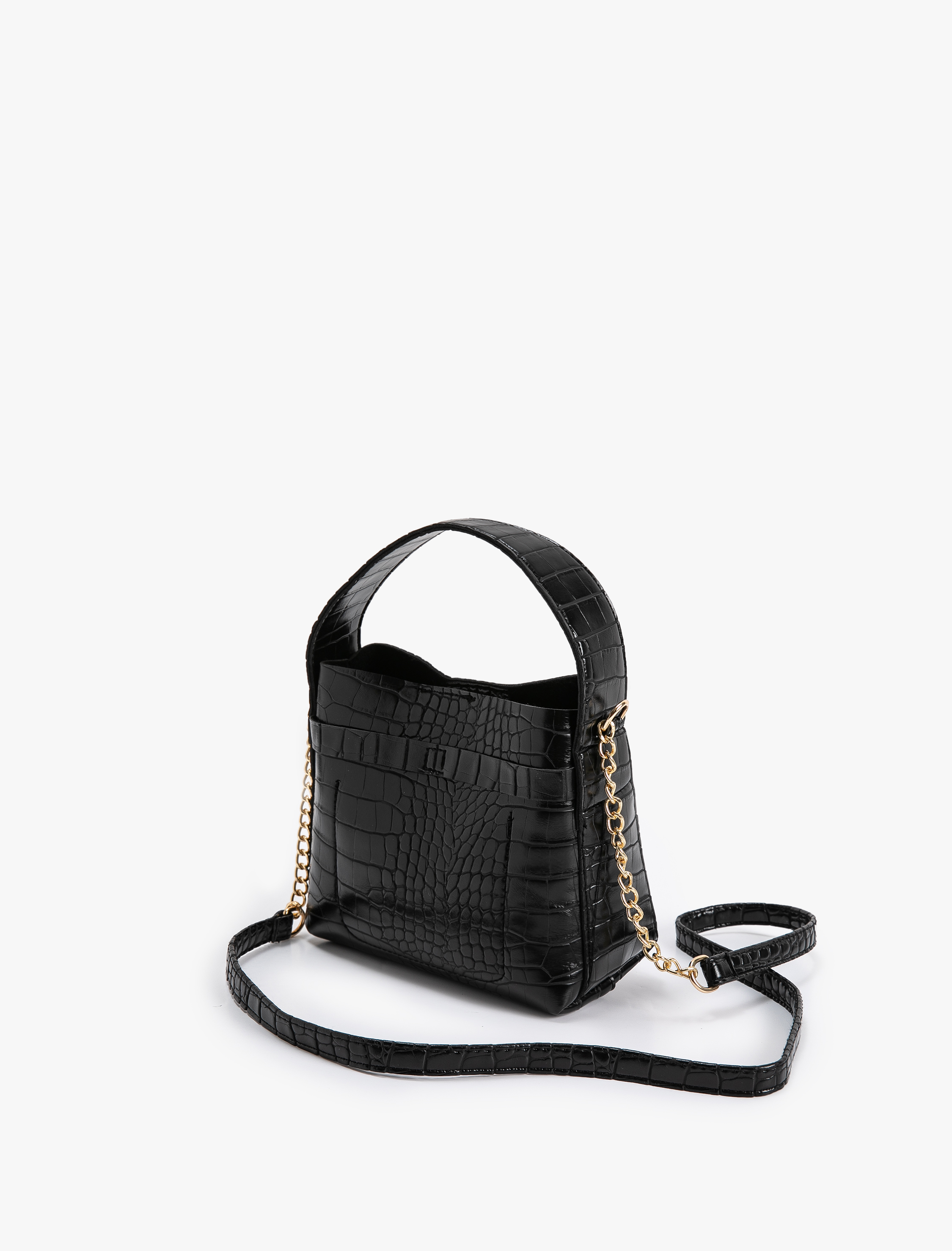  Kadın Vintage Çanta Suni Deri Kroko Tote Zincir Detaylı Saplı Askılı