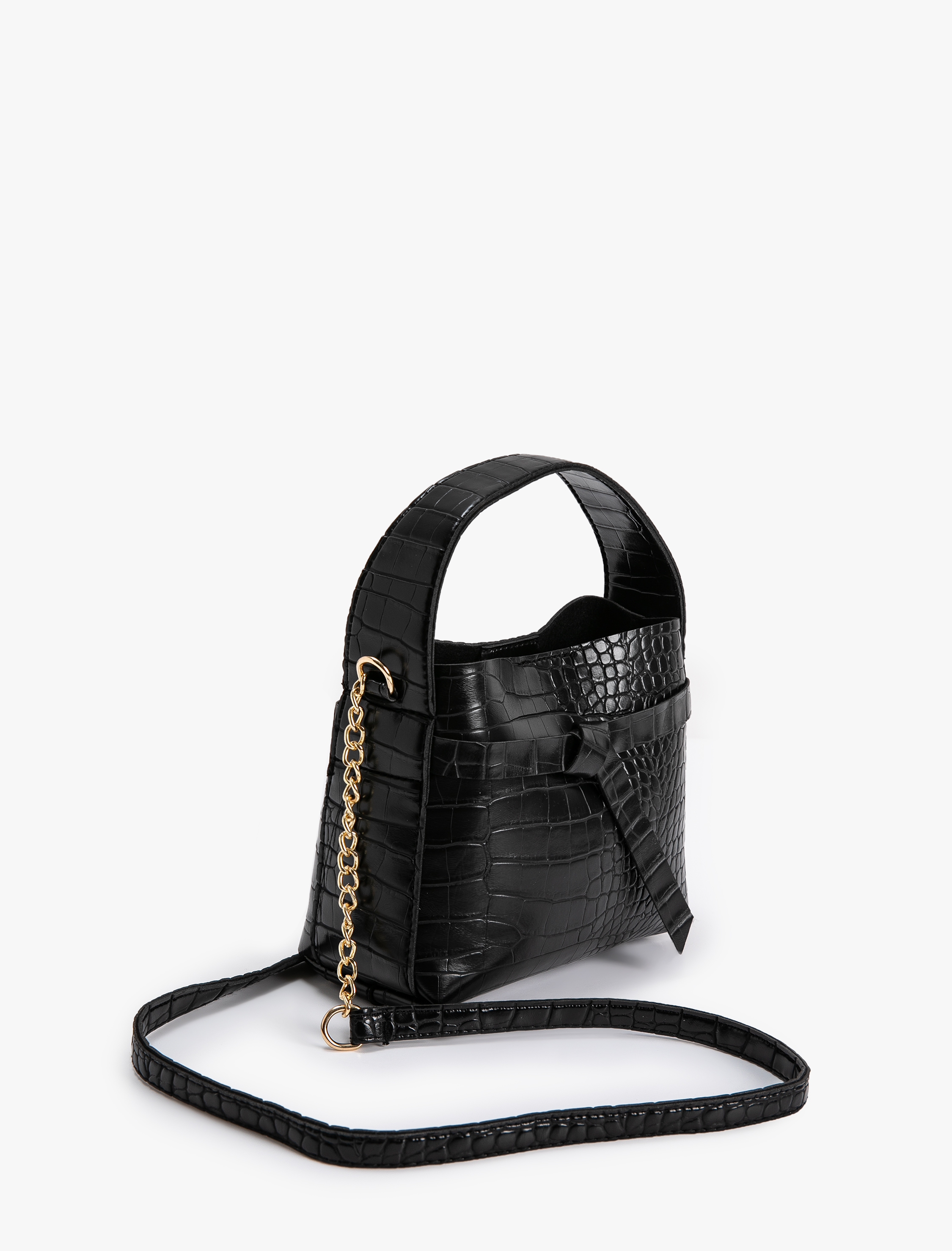  Kadın Vintage Çanta Suni Deri Kroko Tote Zincir Detaylı Saplı Askılı