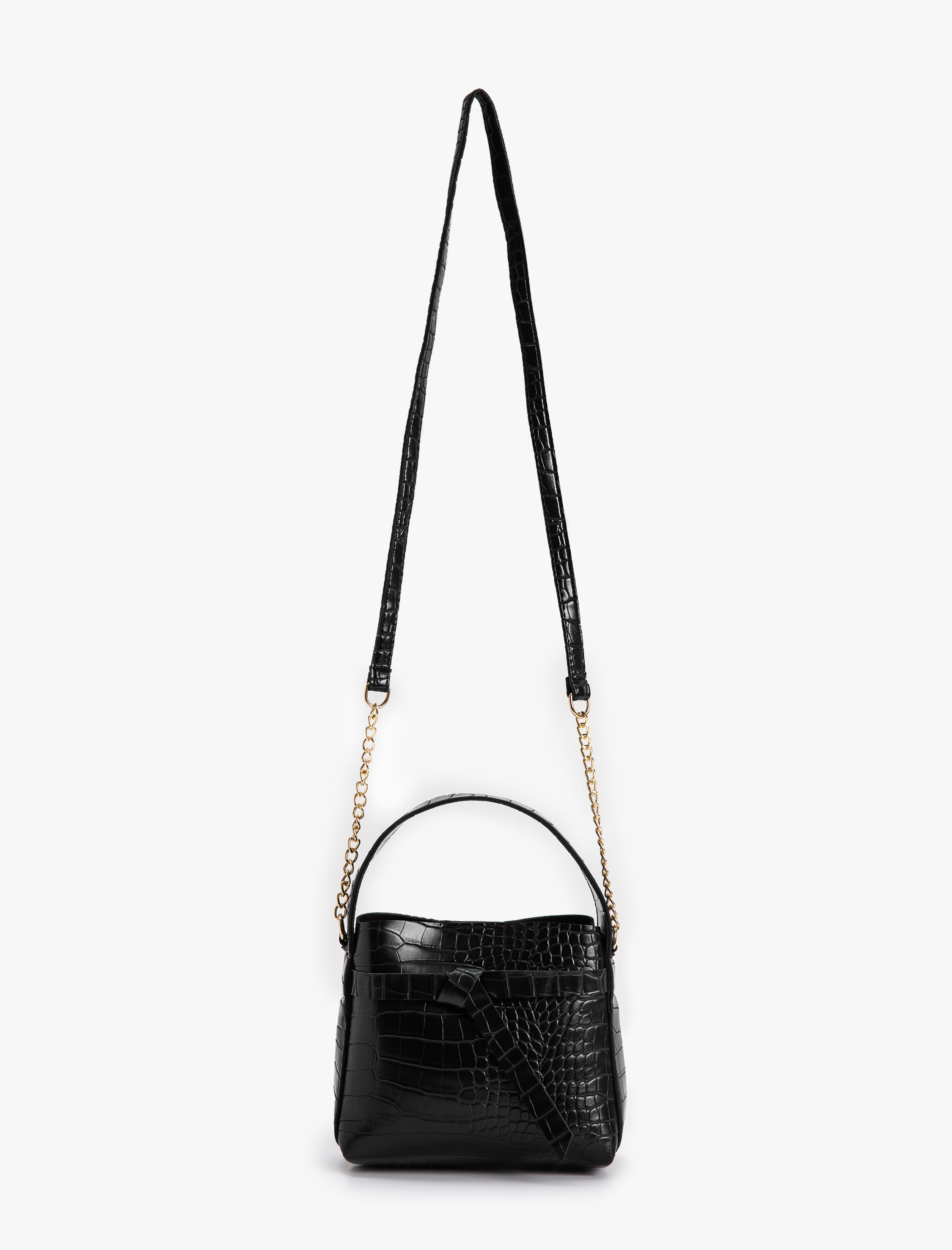  Kadın Vintage Çanta Suni Deri Kroko Tote Zincir Detaylı Saplı Askılı