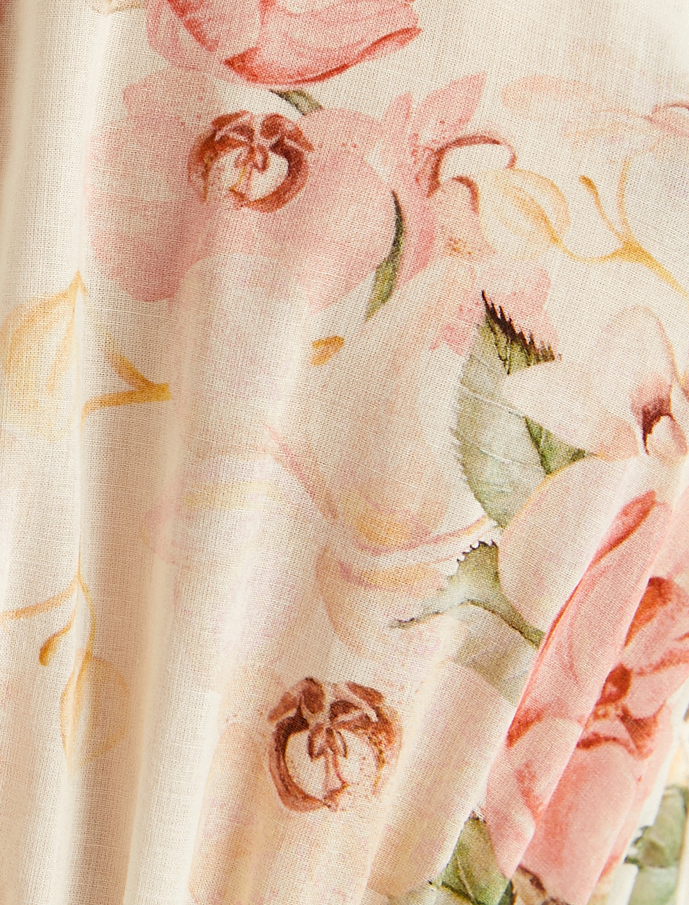   Çiçekli Uzun Elbise Halter Yaka Volanlı Pamuklu