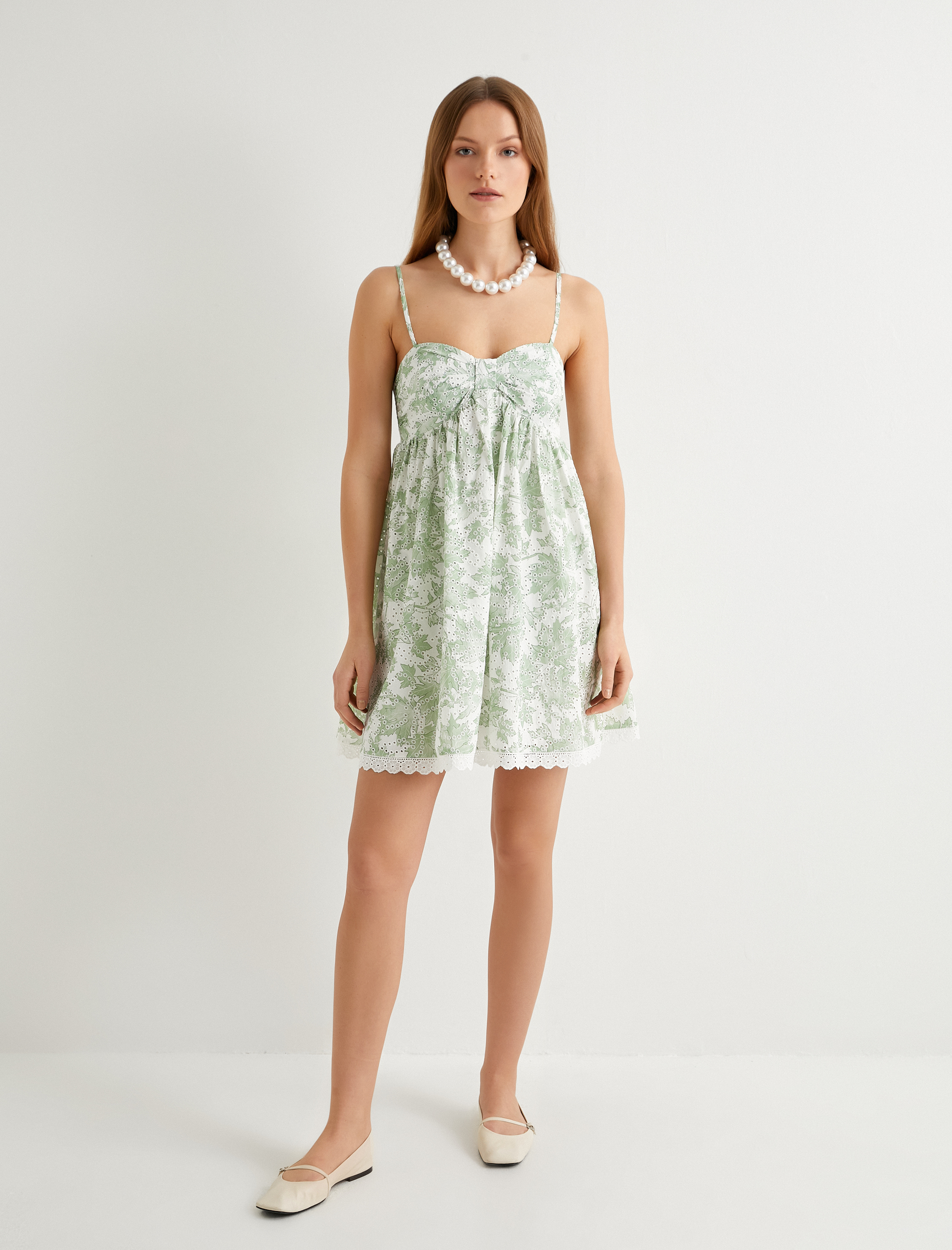   Mini Fisto Elbise Çiçekli İnce Askılı Pamuklu