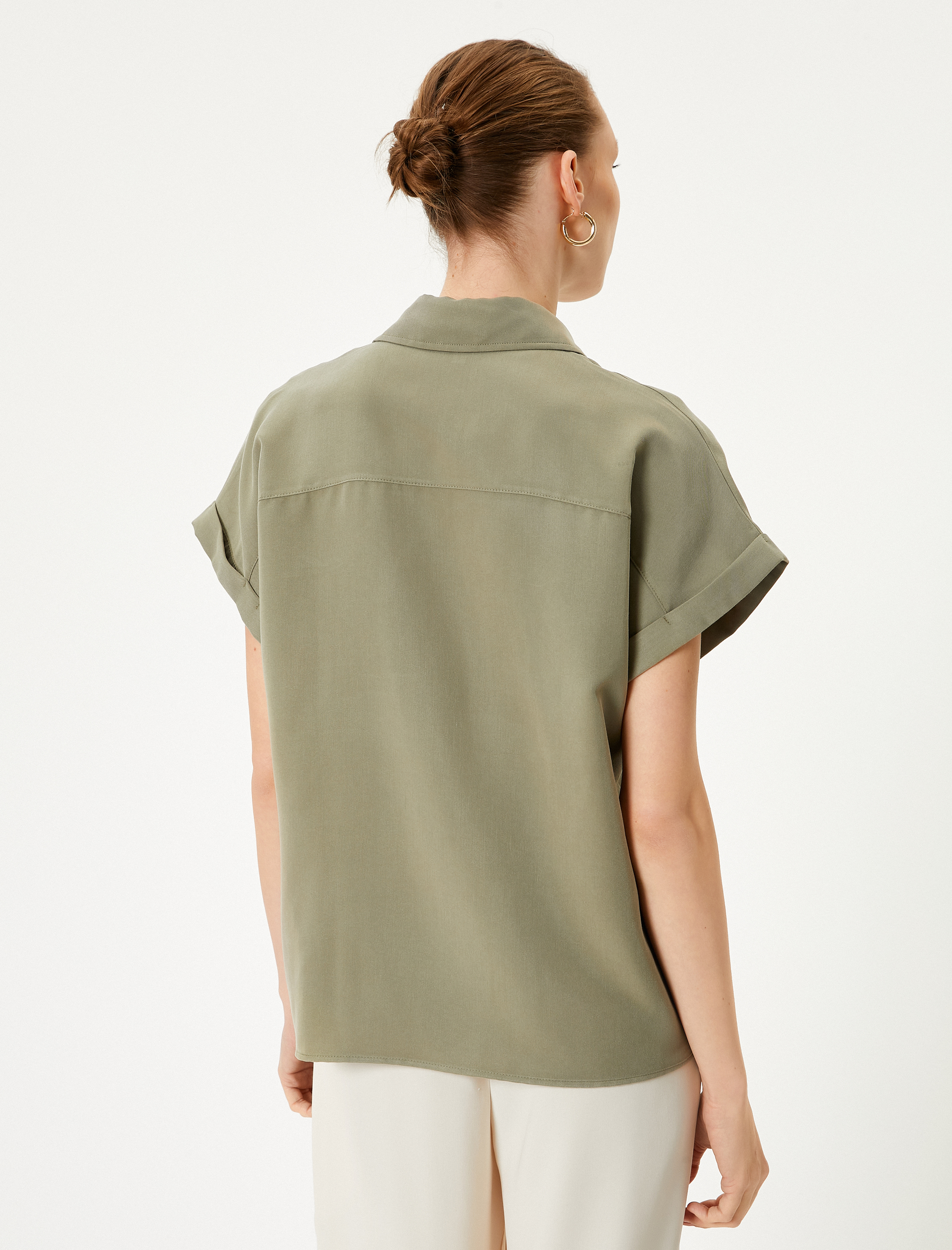   Kısa Kollu Gömlek Cepli Düğmeli Modal Karışımlı