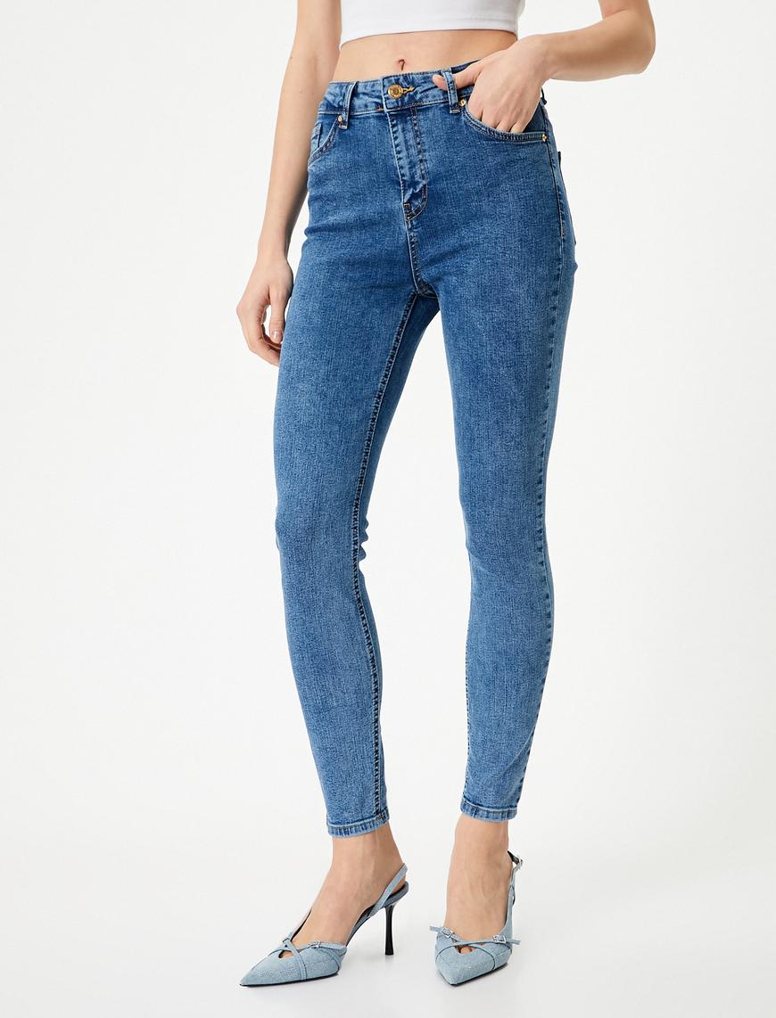   Dar Paça Skinny Kot Pantolon Cepli Yüksek Bel - Carmen Skinny Jeans