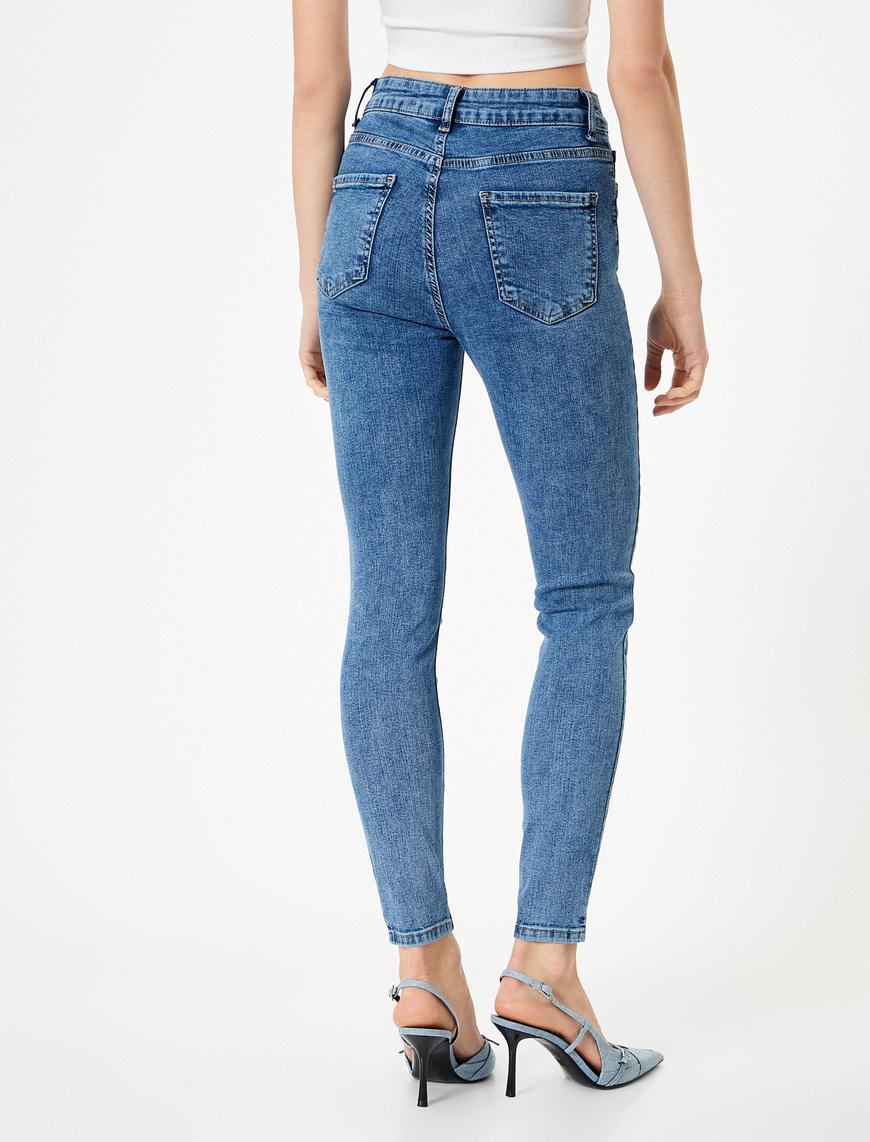   Dar Paça Skinny Kot Pantolon Cepli Yüksek Bel - Carmen Skinny Jeans