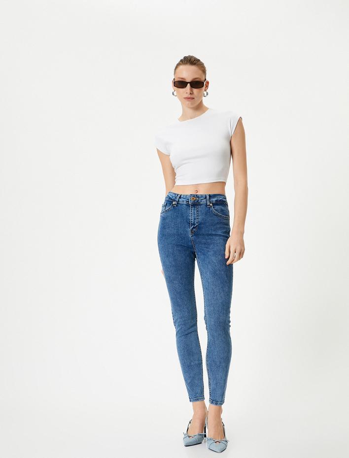  Dar Paça Skinny Kot Pantolon Cepli Yüksek Bel - Carmen Skinny Jeans
