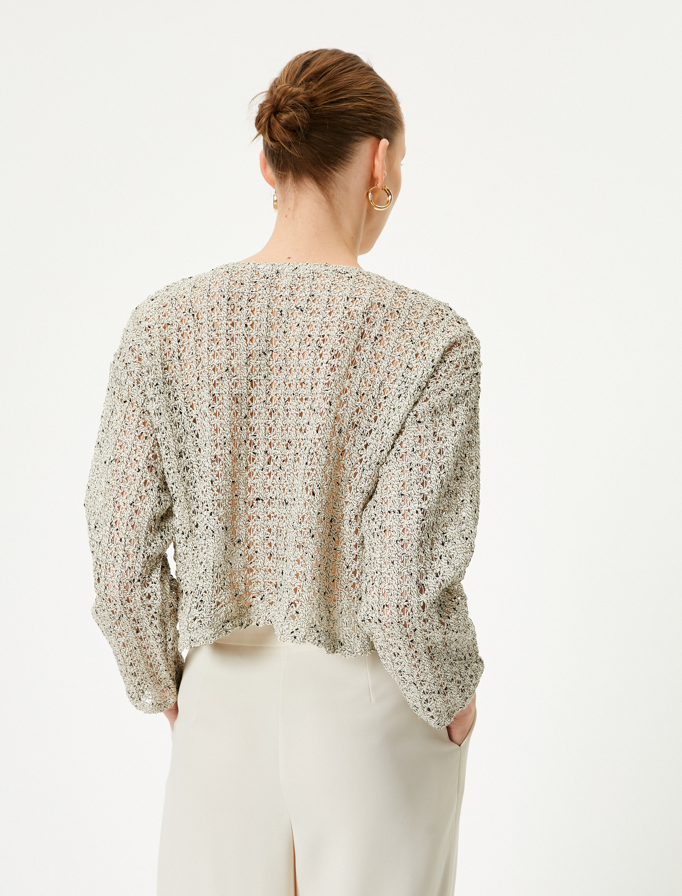   Ajurlu Kazak Bisiklet Yaka Geniş Kollu