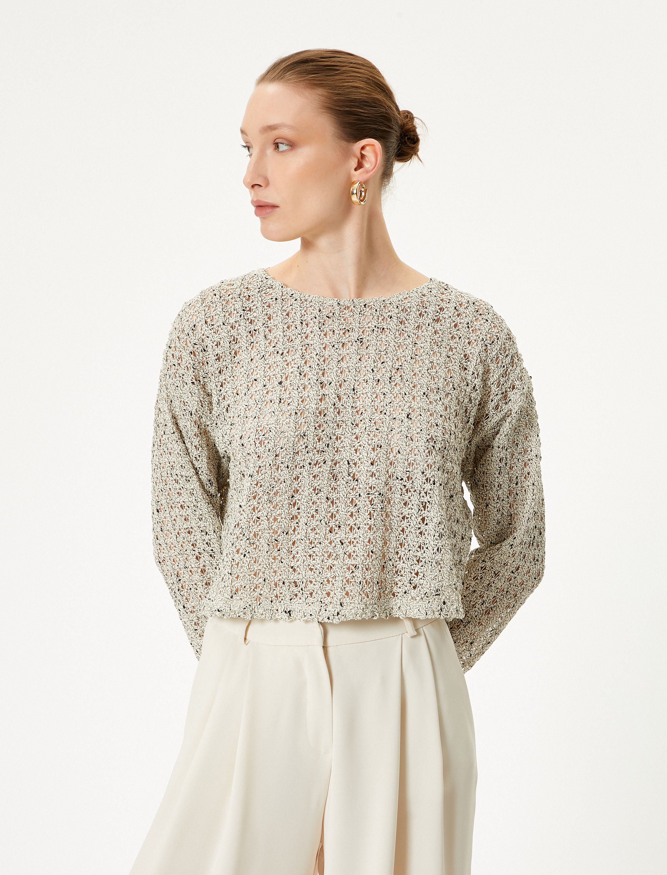   Ajurlu Kazak Bisiklet Yaka Geniş Kollu