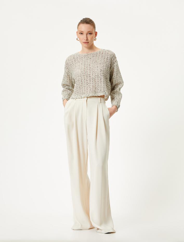  Ajurlu Kazak Bisiklet Yaka Geniş Kollu