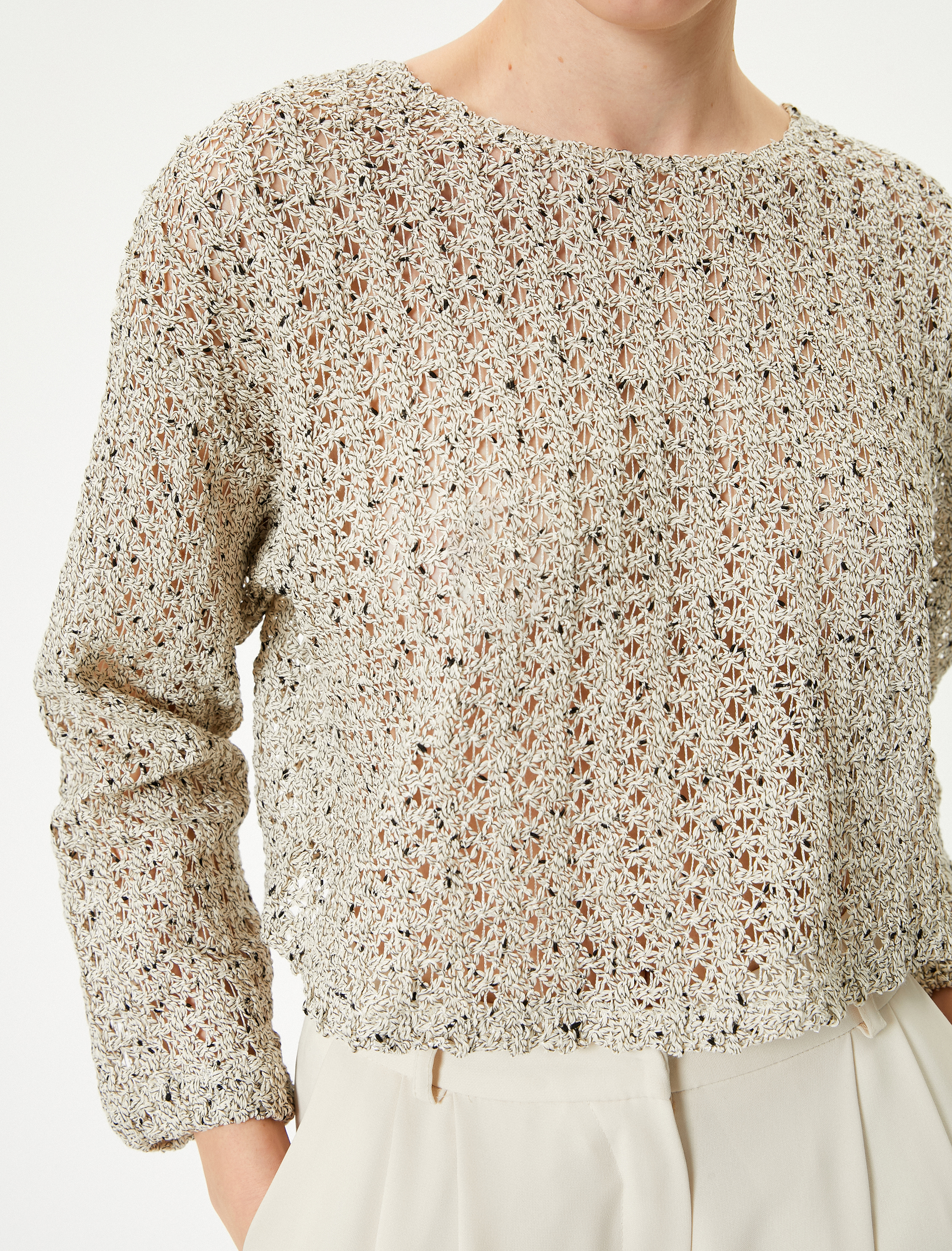   Ajurlu Kazak Bisiklet Yaka Geniş Kollu