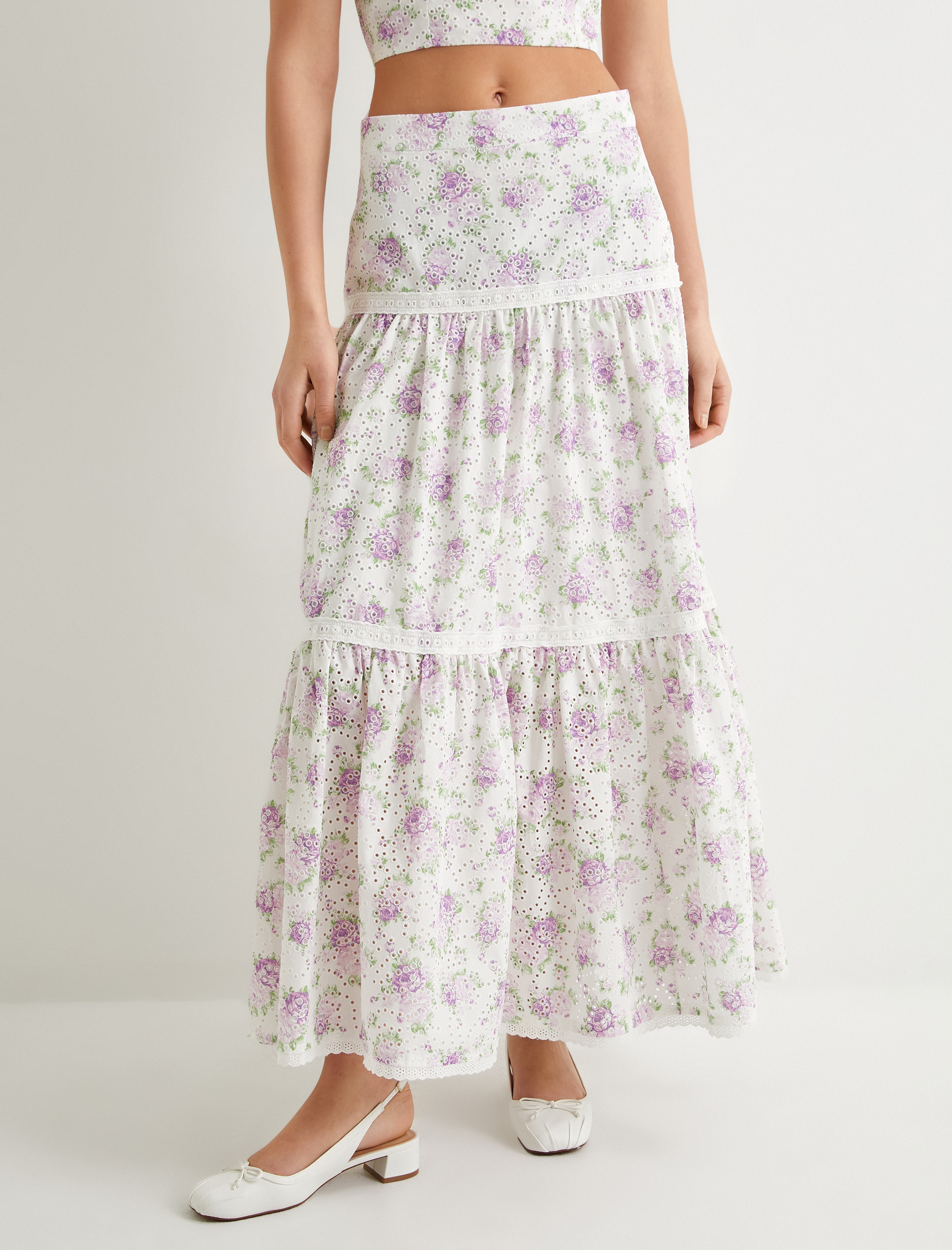   Çiçekli Uzun Etek Normal Bel Volanlı Pamuklu Fistolu