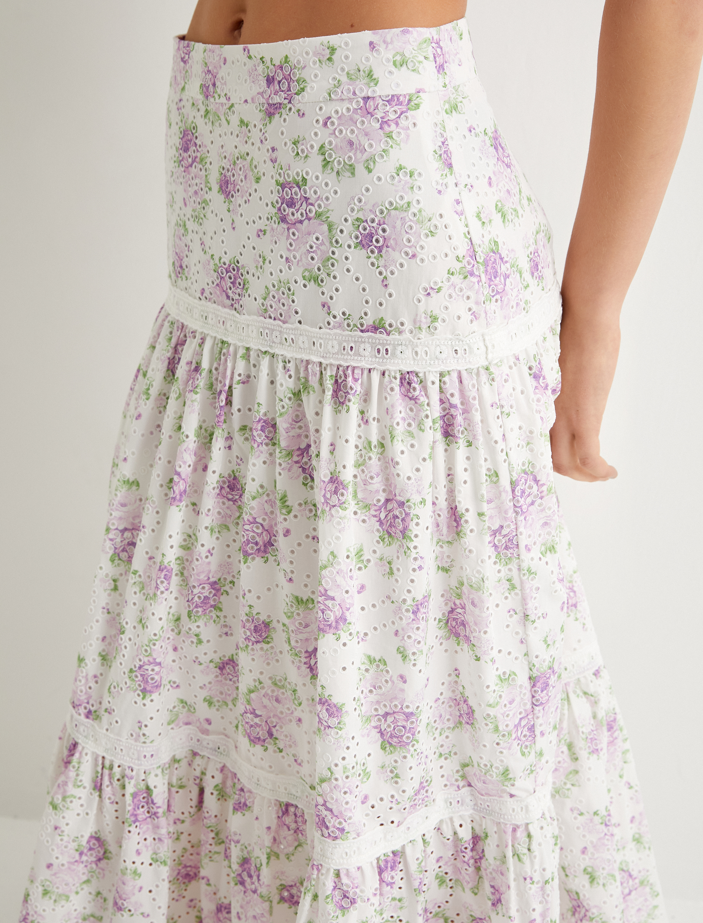   Çiçekli Uzun Etek Normal Bel Volanlı Pamuklu Fistolu