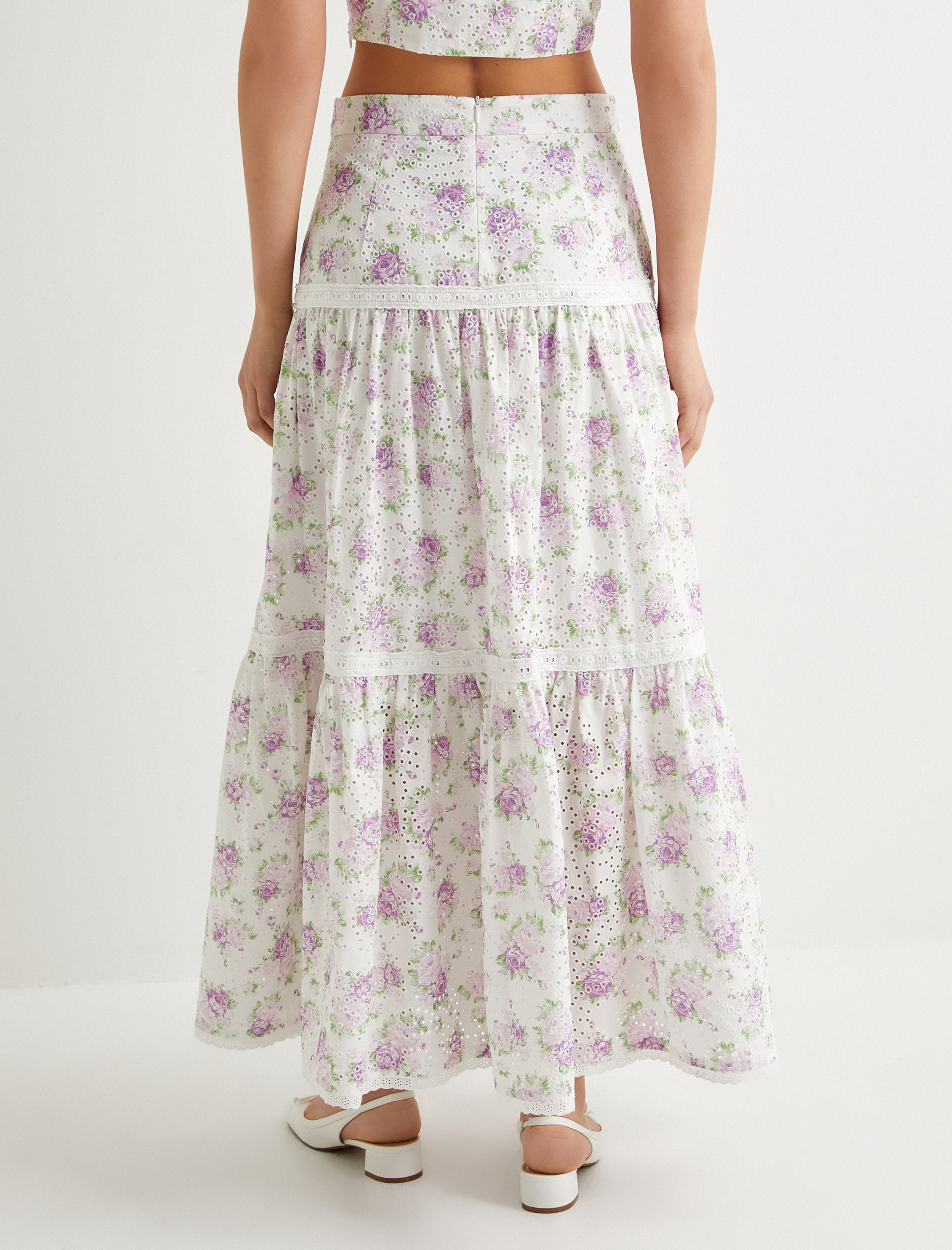   Çiçekli Uzun Etek Normal Bel Volanlı Pamuklu Fistolu