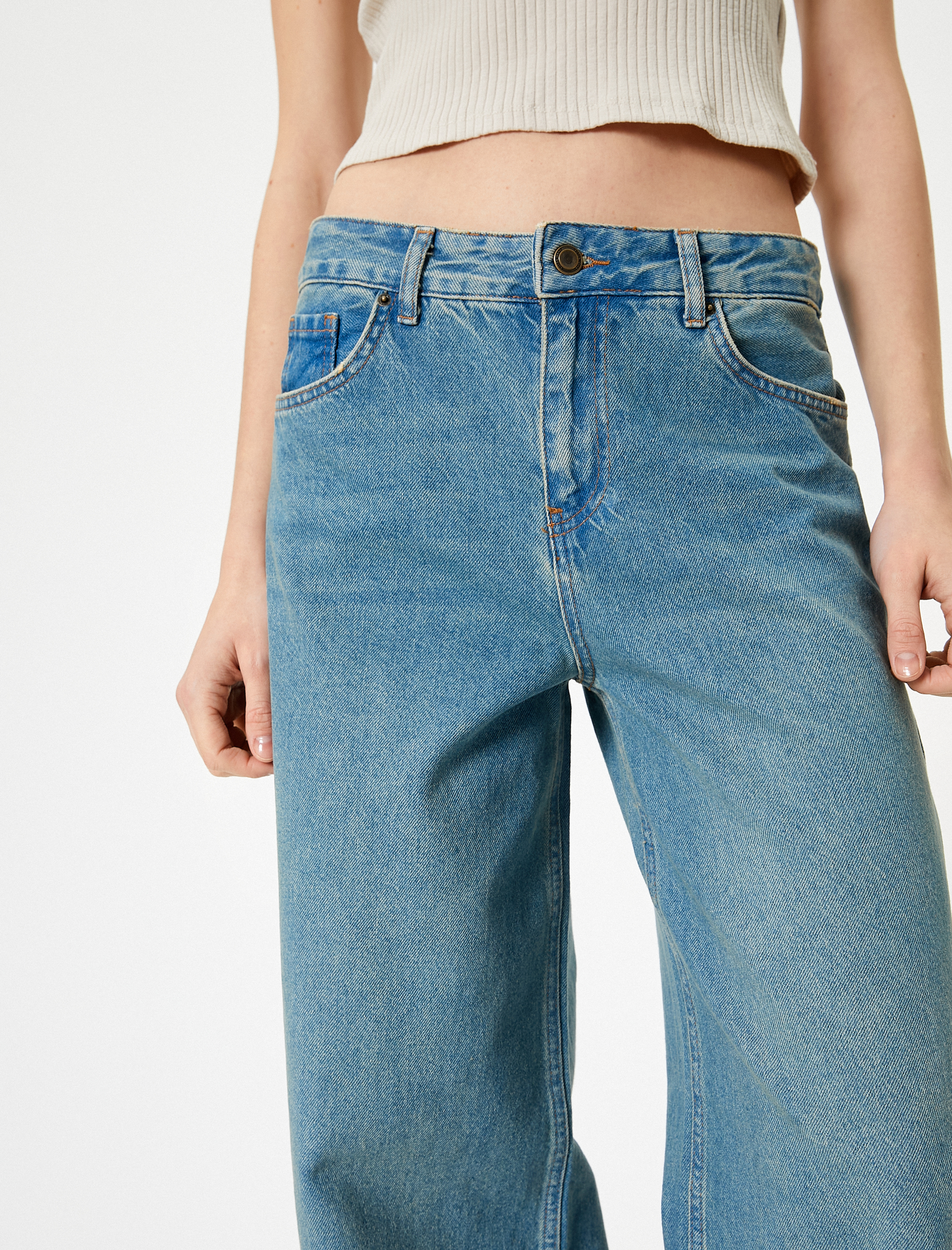   Bol Kalıp Düz Paça Kot Pantolon Pamuklu Cepli - Loose Straight Fit Jean