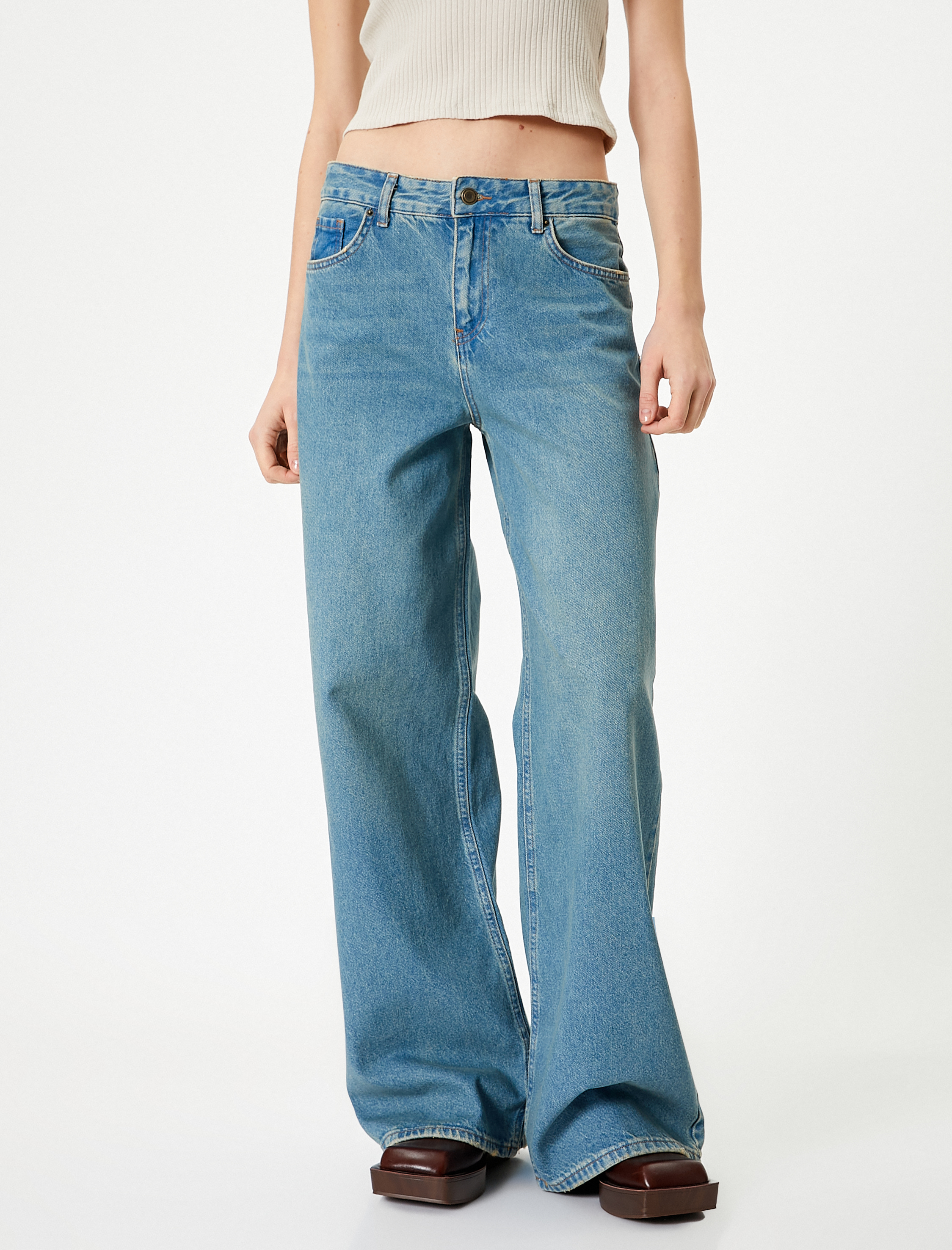   Bol Kalıp Düz Paça Kot Pantolon Pamuklu Cepli - Loose Straight Fit Jean