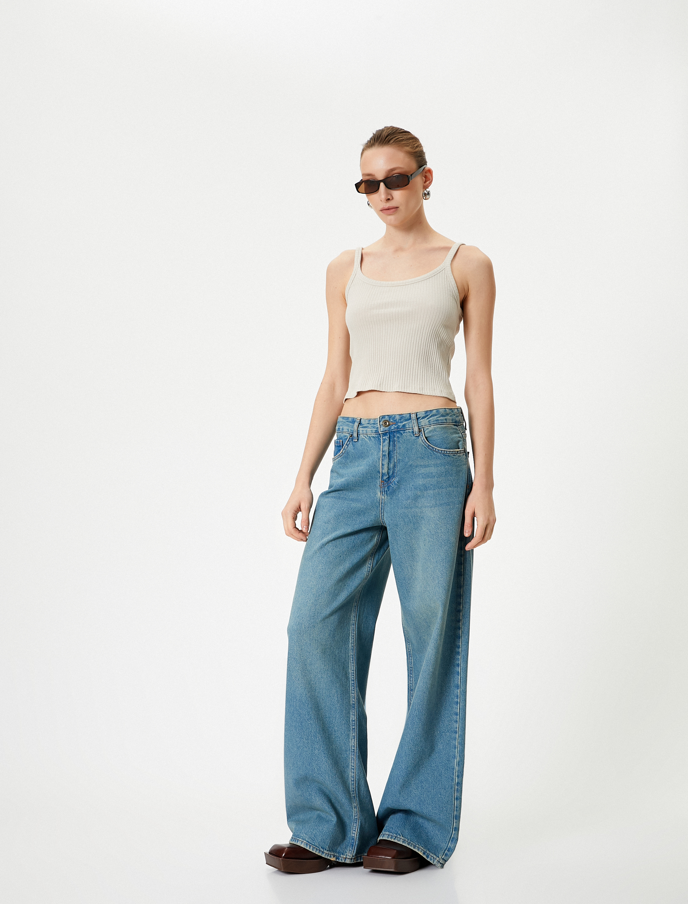   Bol Kalıp Düz Paça Kot Pantolon Pamuklu Cepli - Loose Straight Fit Jean