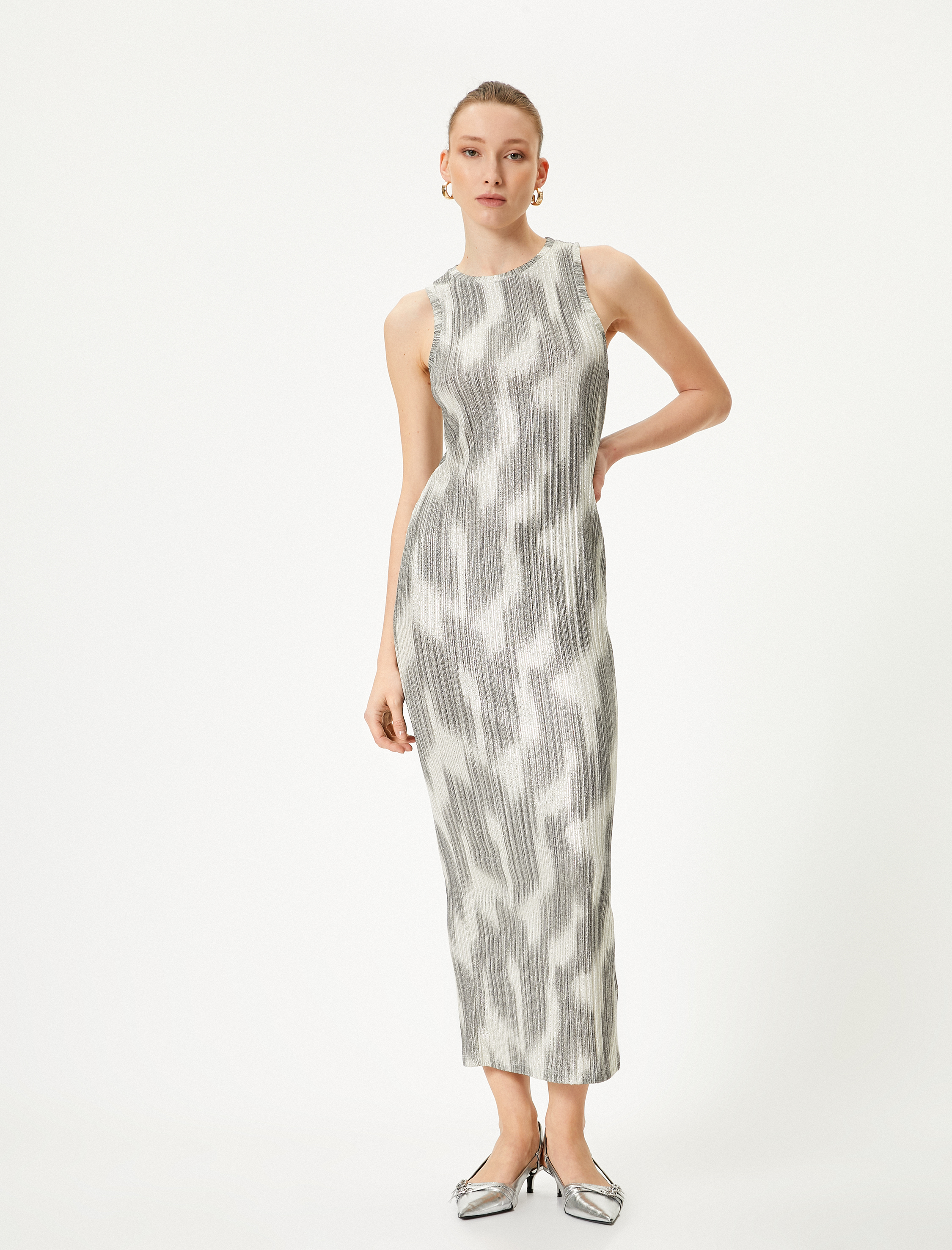   Uzun Elbise Fitilli Simli Slim Fit