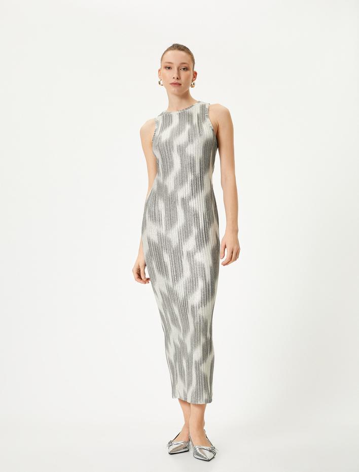  Uzun Elbise Fitilli Simli Slim Fit