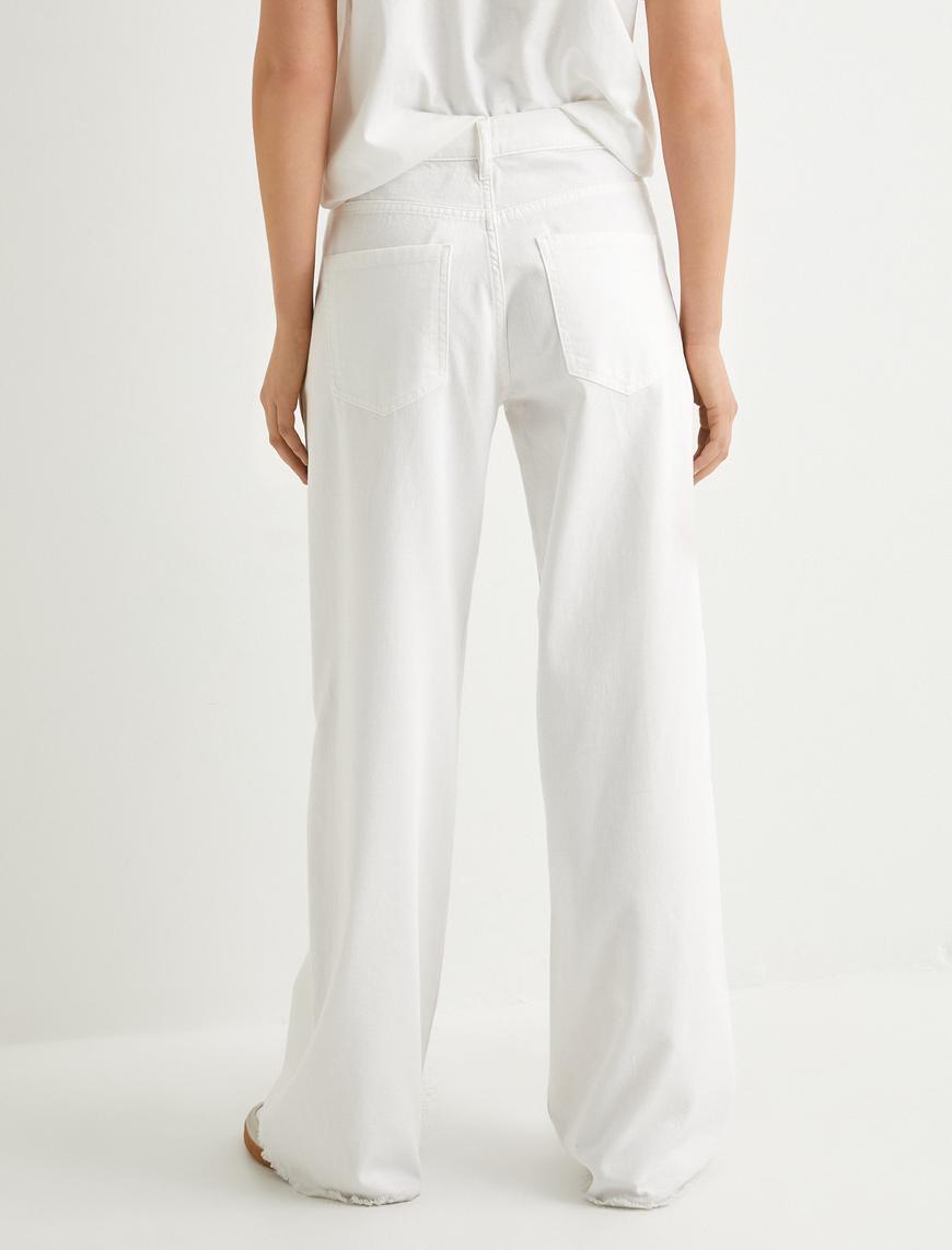   Düz Bol Paça Kot Pantolon Yüksek Bel Cepli Paçaları Kesik - Nora Longer Straight Jeans