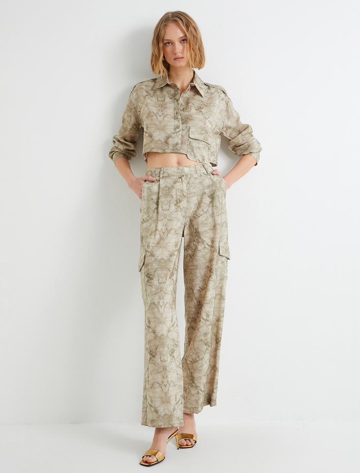  Crop Gömlek Kargo Cepli Uzun Kollu Viskon