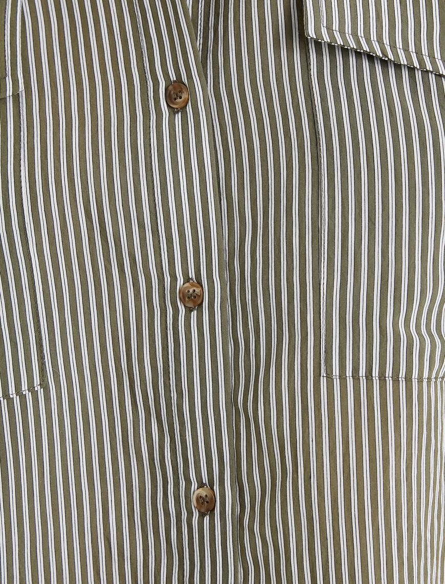   Oversize Gömlek Uzun Kollu Düğmeli Cepli Viskon Karışımlı