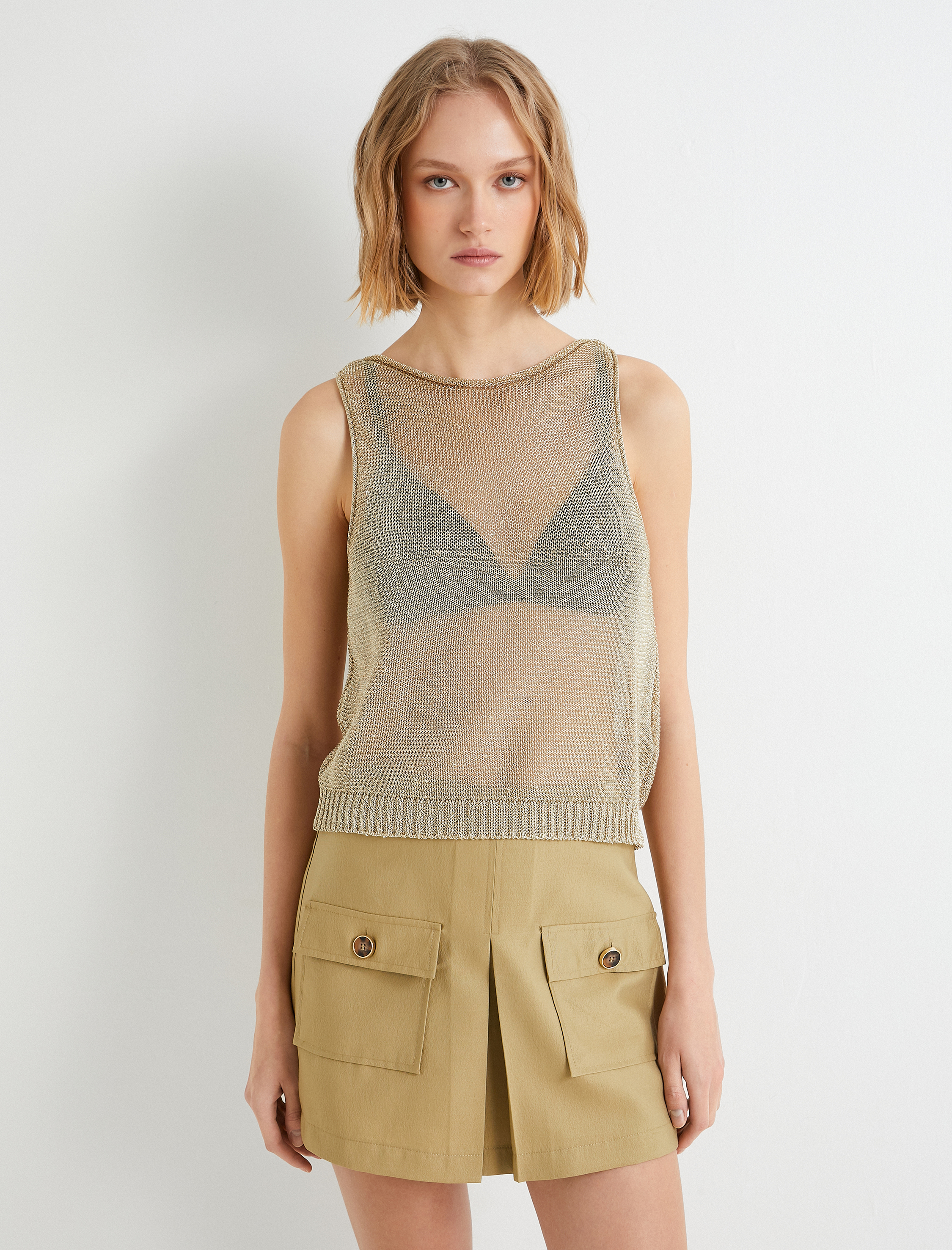   Parlak Kroşe Atlet Yuvarlak Yaka