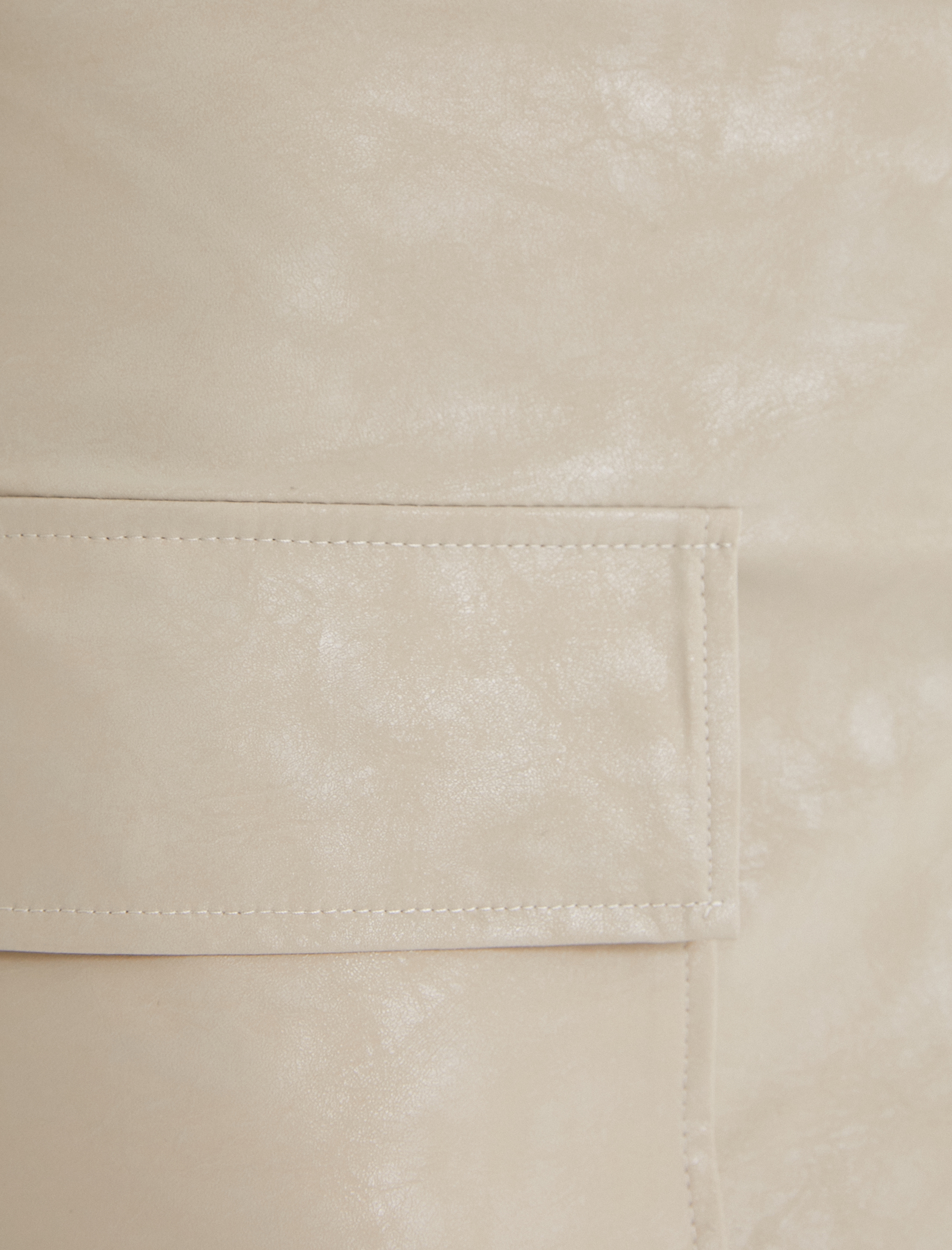   Suni Deri Mini Etek Kapaklı Çift Cep Detaylı A Kesim