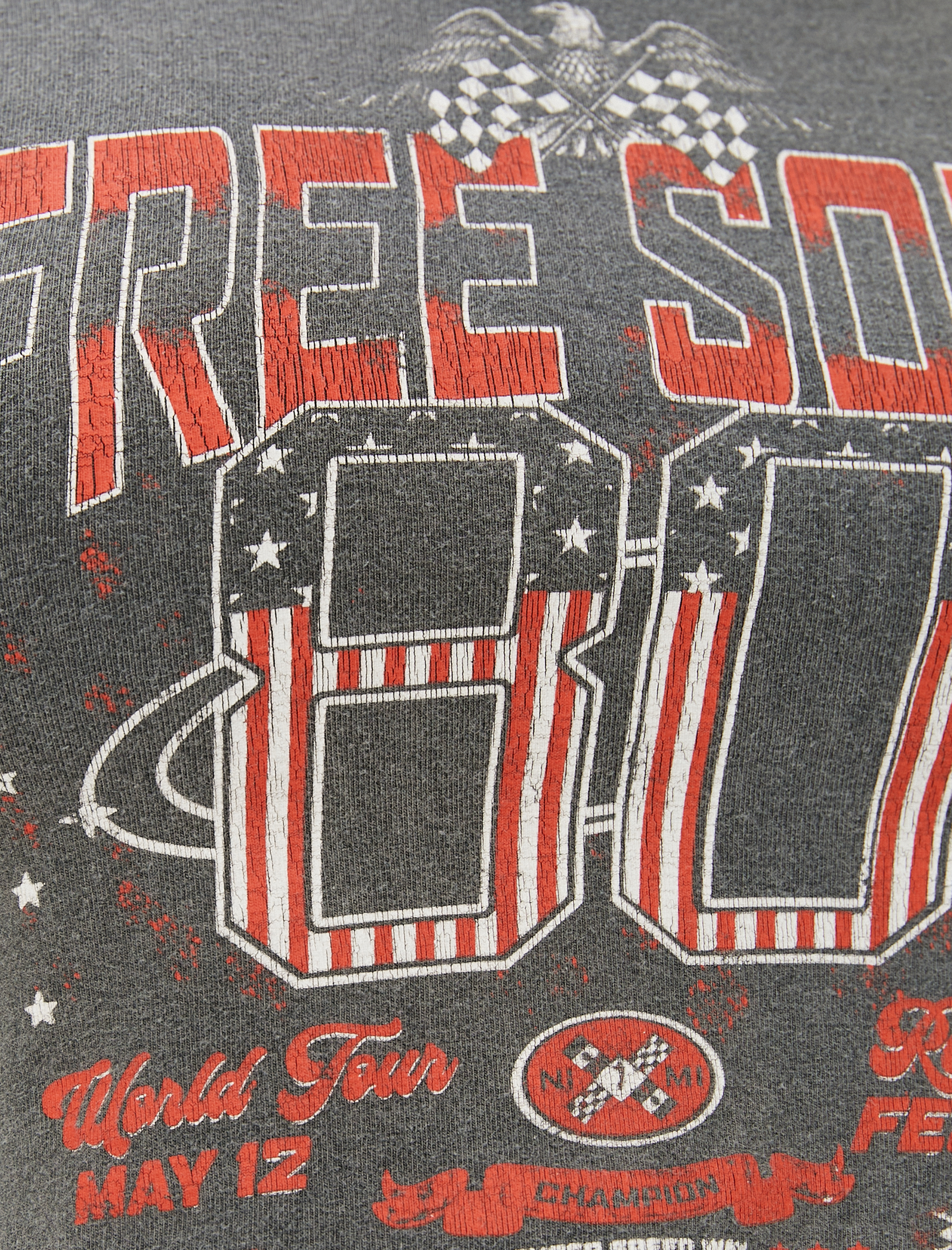   Crop Baskılı Tişört Soluk Efektli V Yaka Kısa Kollu Pamuklu Slim Fit