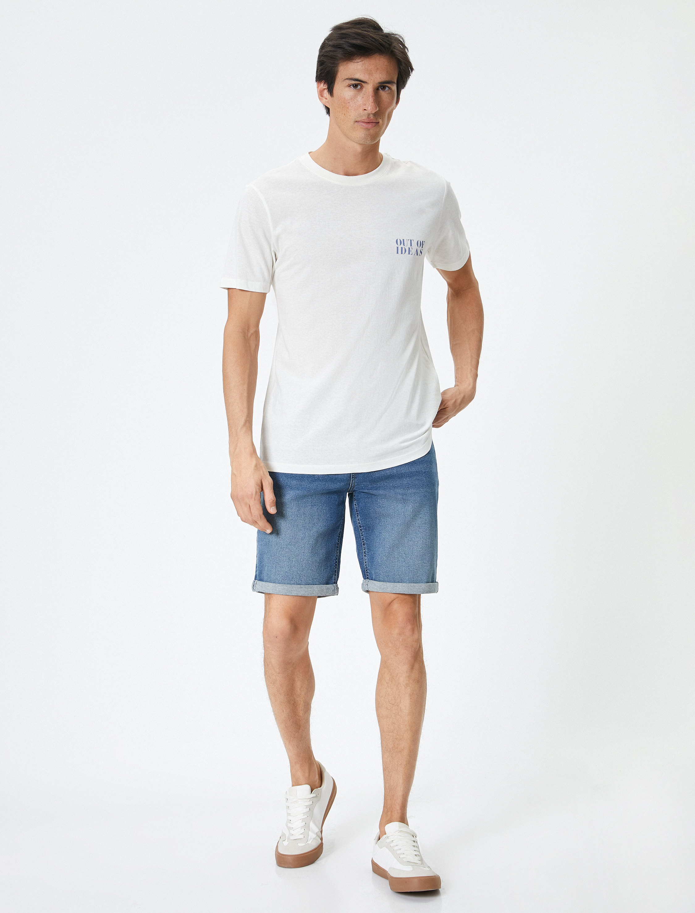   Kot Şort Slim Fit Düğmeli Cepli Katlı Paça Detaylı