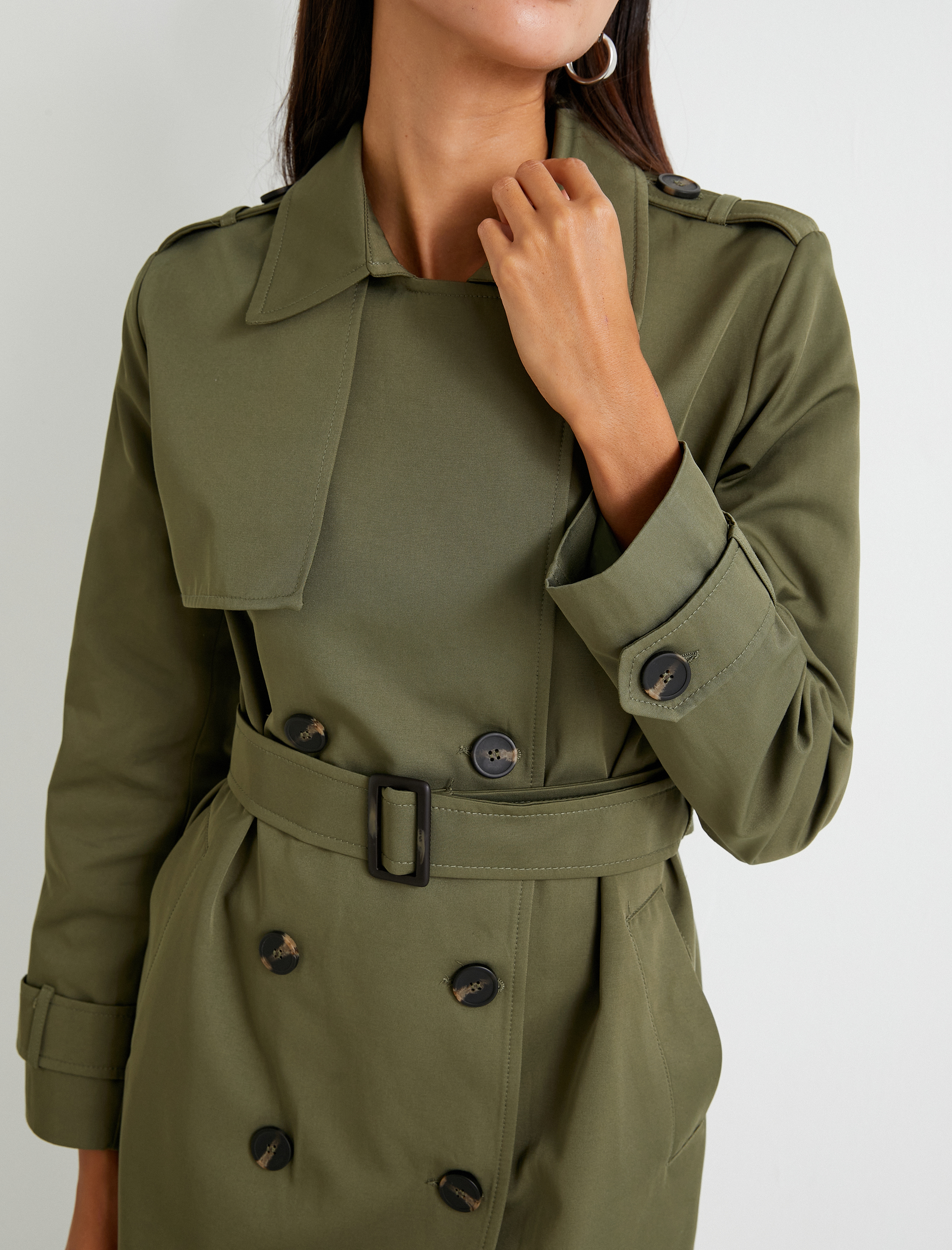   Trençkot Kruvaze Düğmeli Cepli Rüzgarlık Detaylı