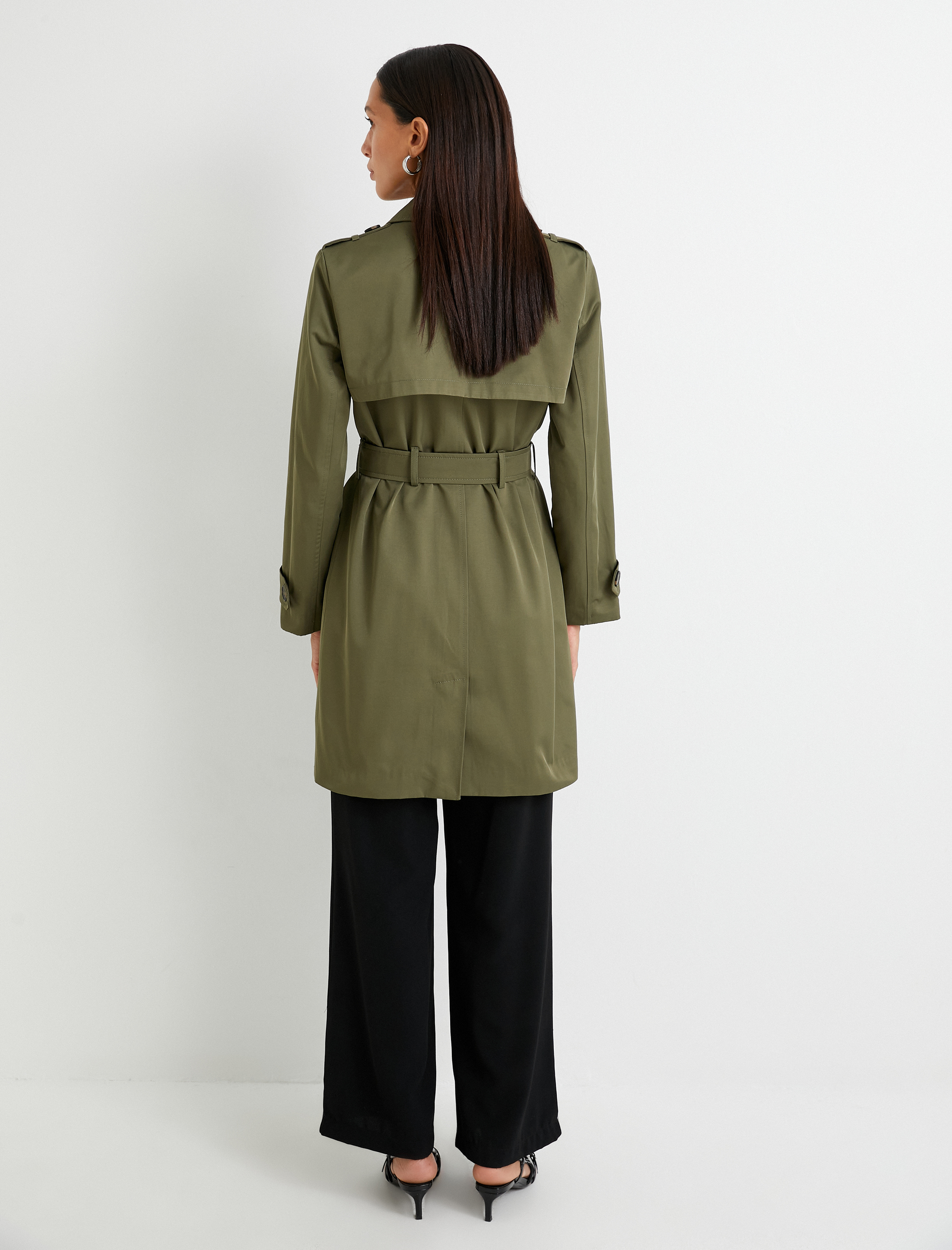   Trençkot Kruvaze Düğmeli Cepli Rüzgarlık Detaylı